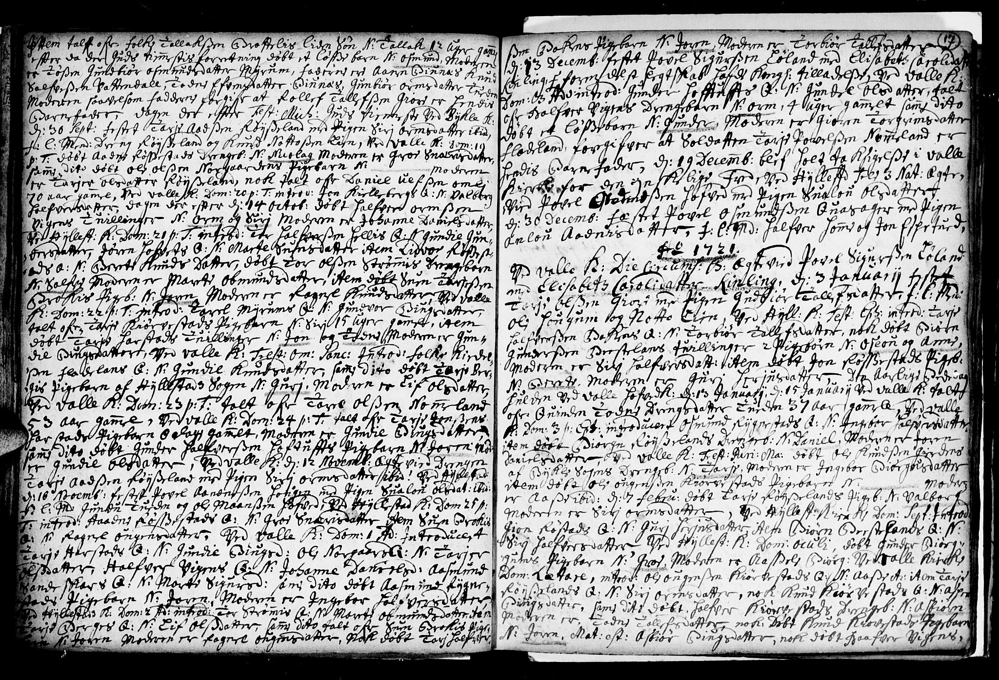 Valle sokneprestkontor, AV/SAK-1111-0044/F/Fa/Fac/L0001: Parish register (official) no. A 1, 1714-1745, p. 17