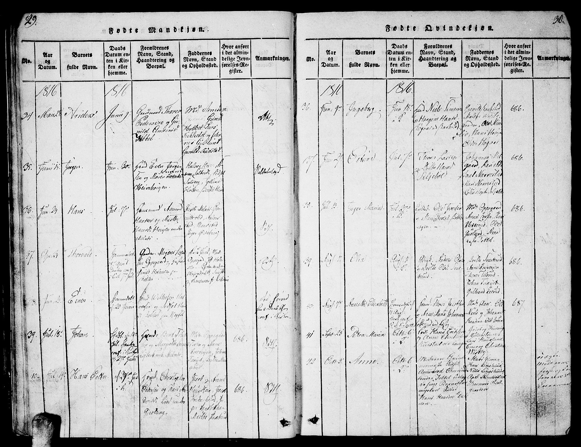 Enebakk prestekontor Kirkebøker, AV/SAO-A-10171c/G/Ga/L0001: Parish register (copy) no. I 1, 1815-1833, p. 29-30