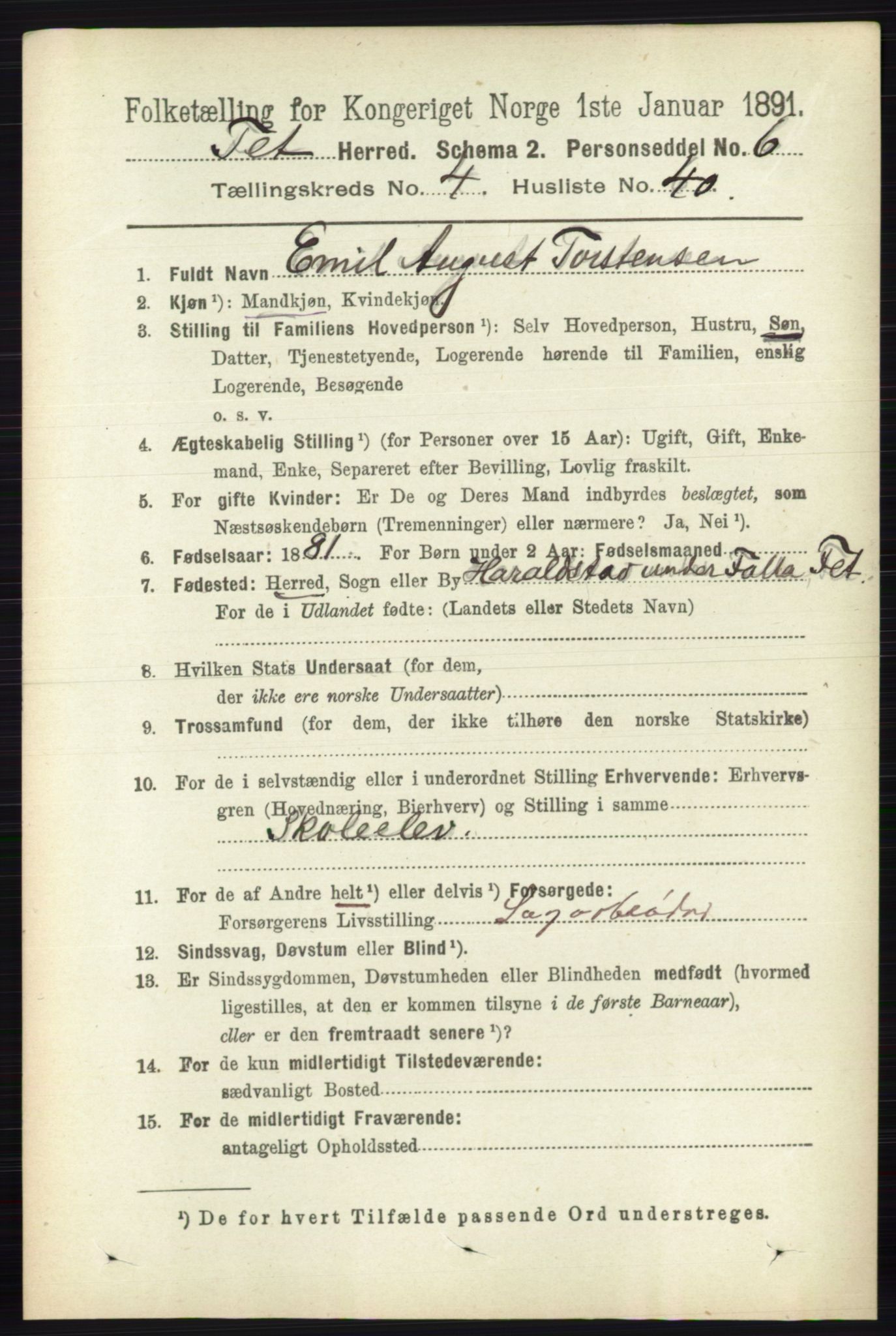 RA, 1891 census for 0227 Fet, 1891, p. 1503