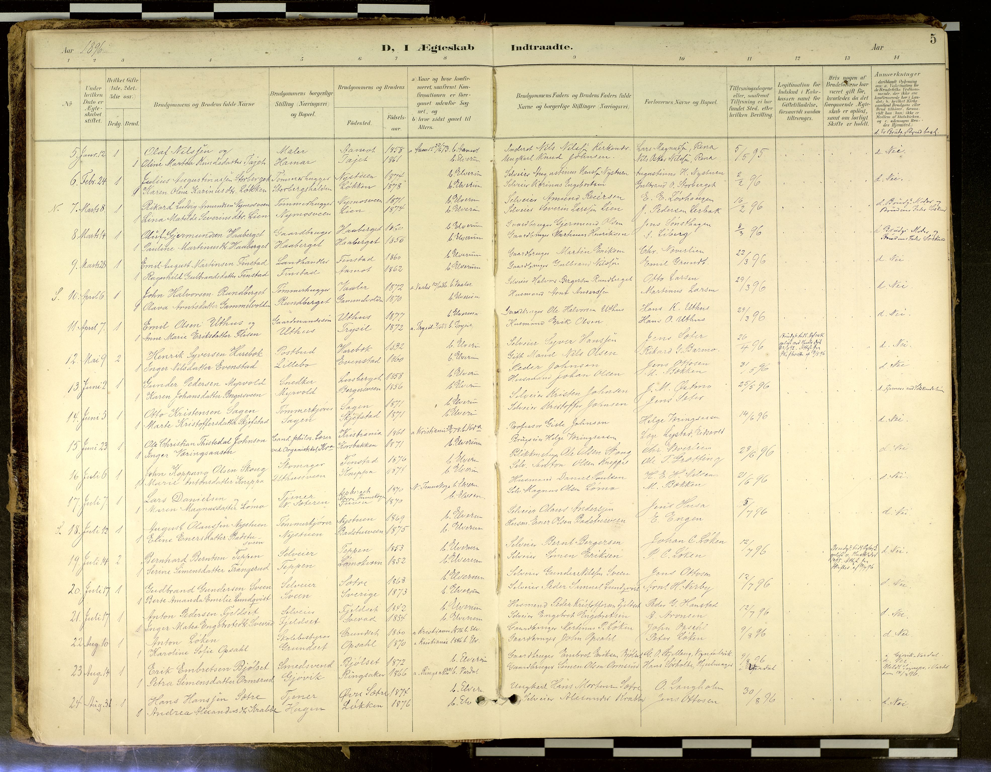 Elverum prestekontor, SAH/PREST-044/H/Ha/Haa/L0018: Parish register (official) no. 18, 1894-1914, p. 5