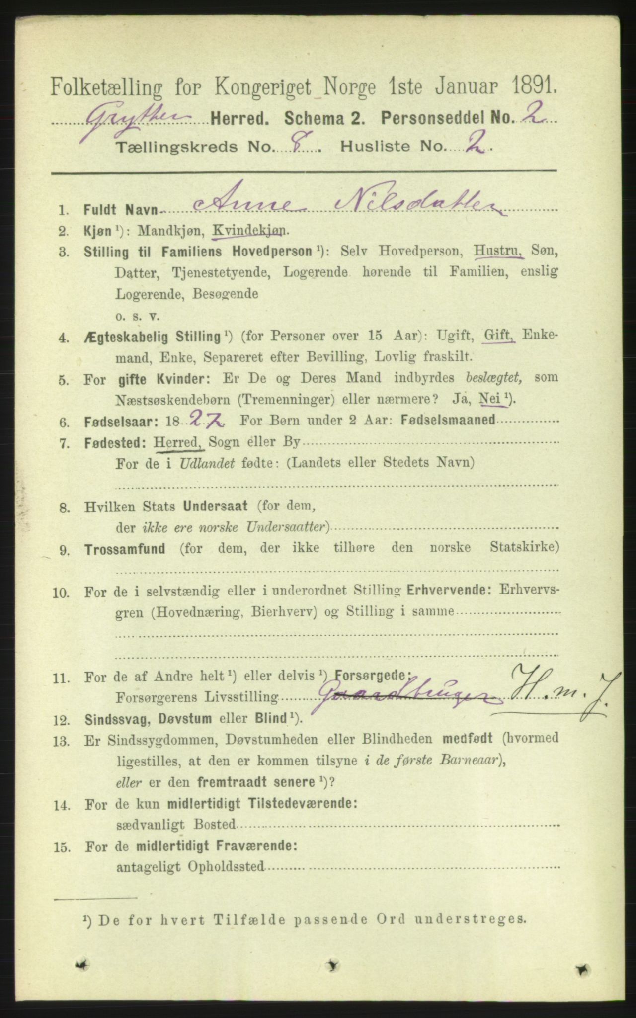 RA, 1891 census for 1539 Grytten, 1891, p. 3169