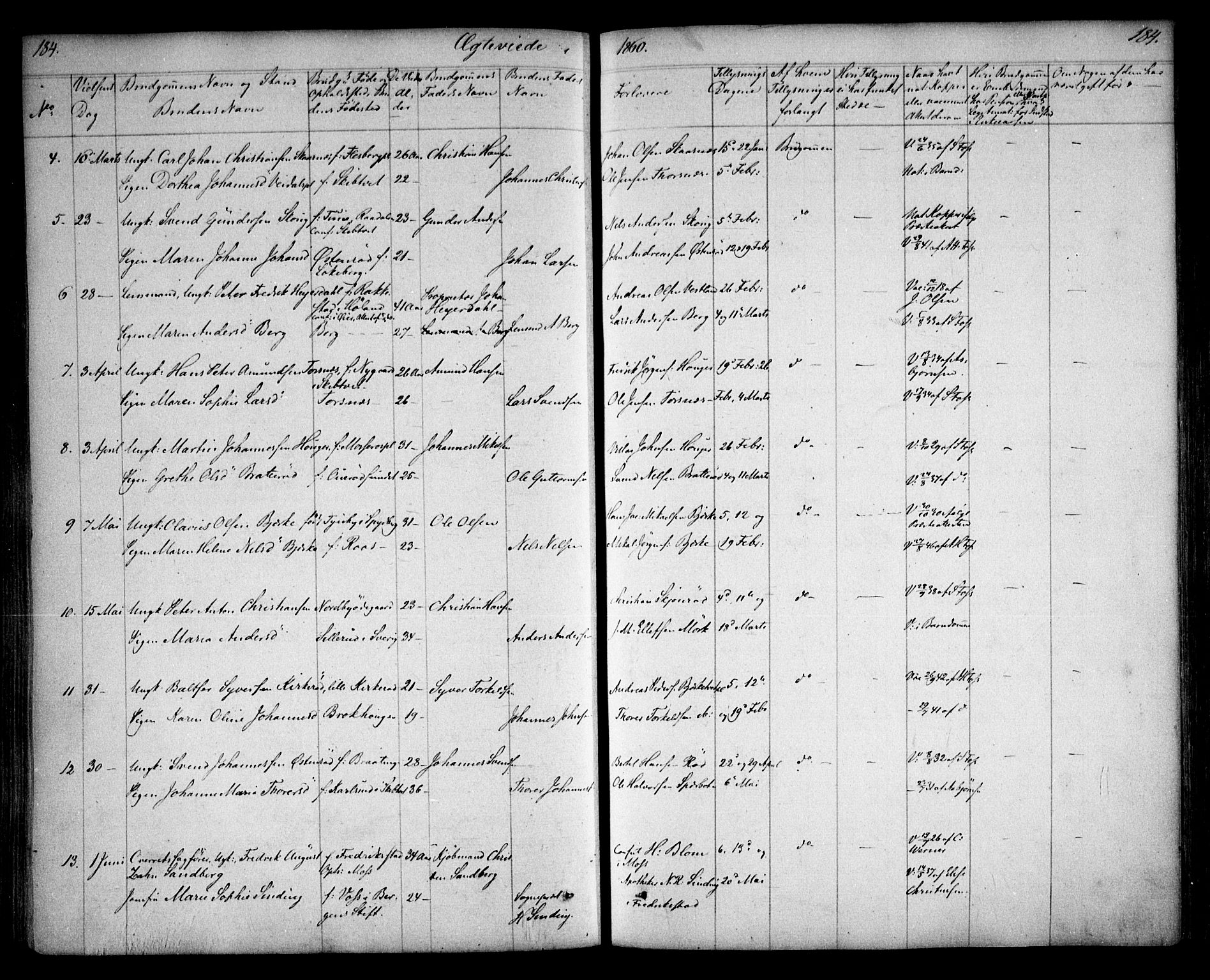 Våler prestekontor Kirkebøker, AV/SAO-A-11083/F/Fa/L0006: Parish register (official) no. I 6, 1840-1861, p. 184