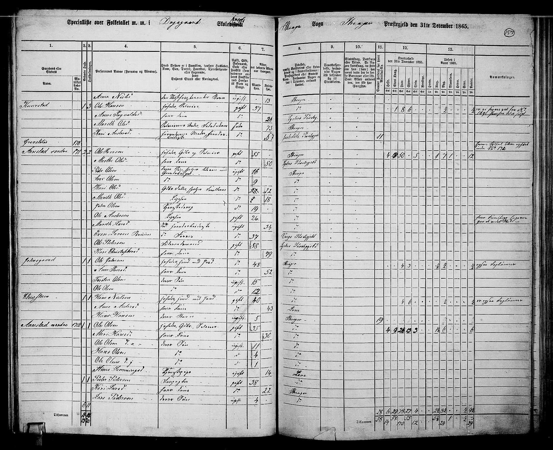 RA, 1865 census for Skjåk, 1865, p. 17