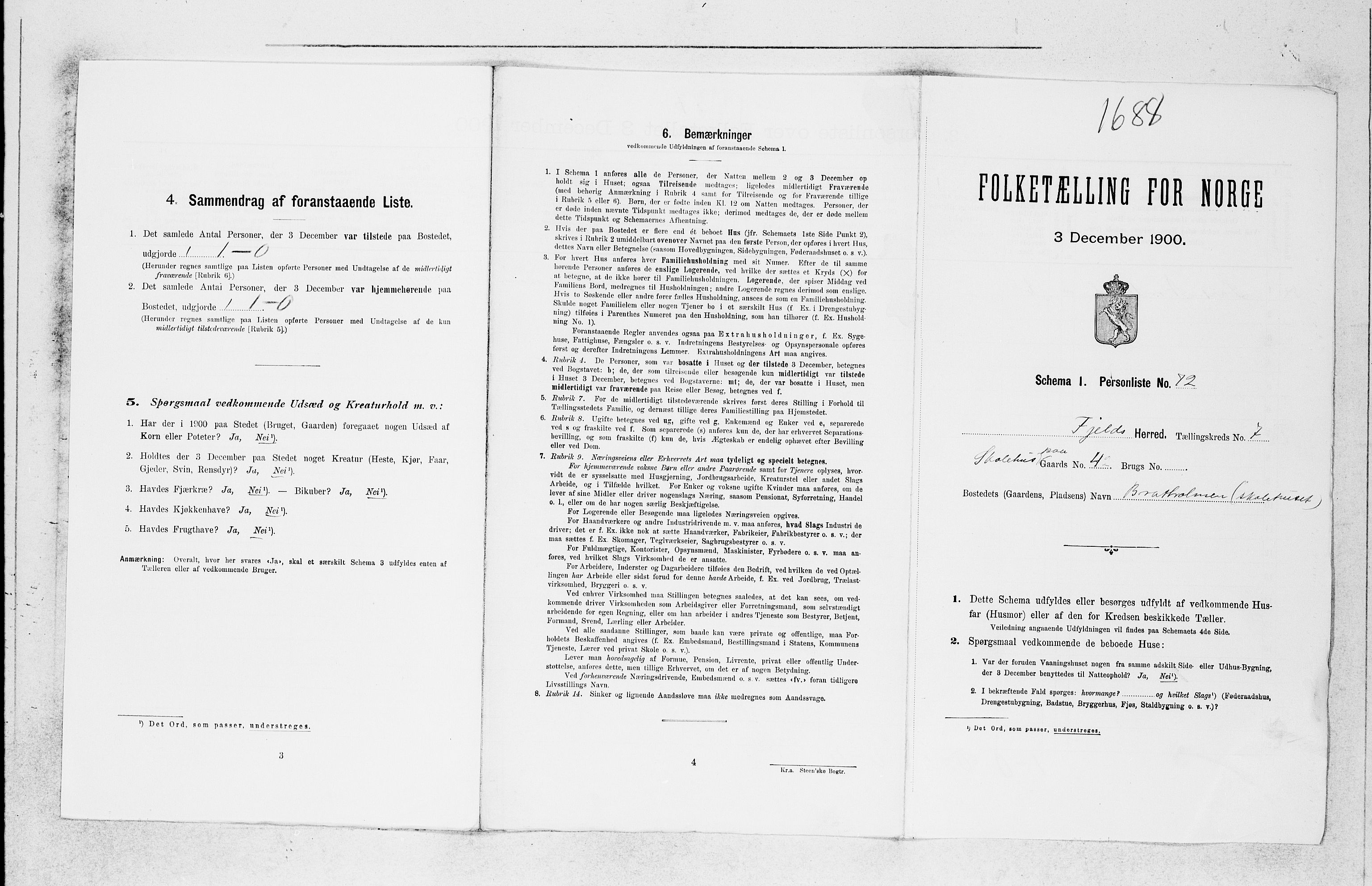 SAB, 1900 census for Fjell, 1900, p. 923