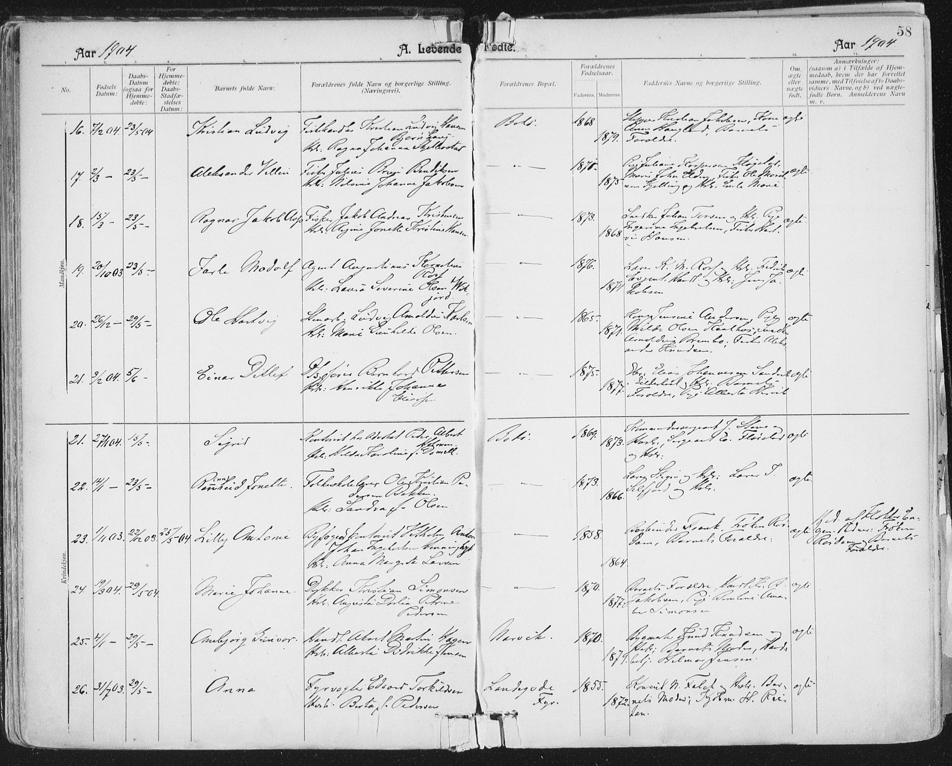 Ministerialprotokoller, klokkerbøker og fødselsregistre - Nordland, AV/SAT-A-1459/801/L0011: Parish register (official) no. 801A11, 1900-1916, p. 58