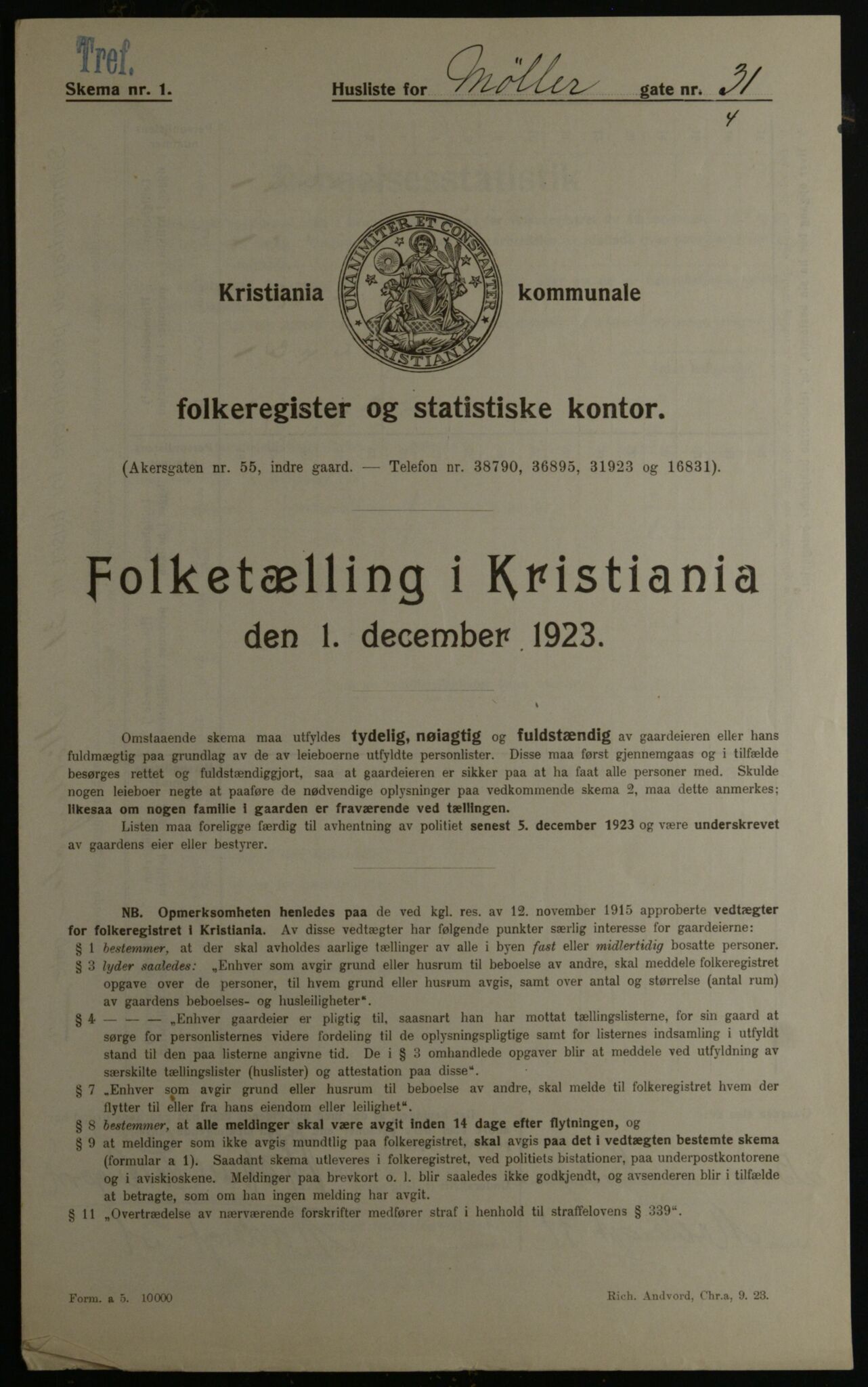 OBA, Municipal Census 1923 for Kristiania, 1923, p. 75664