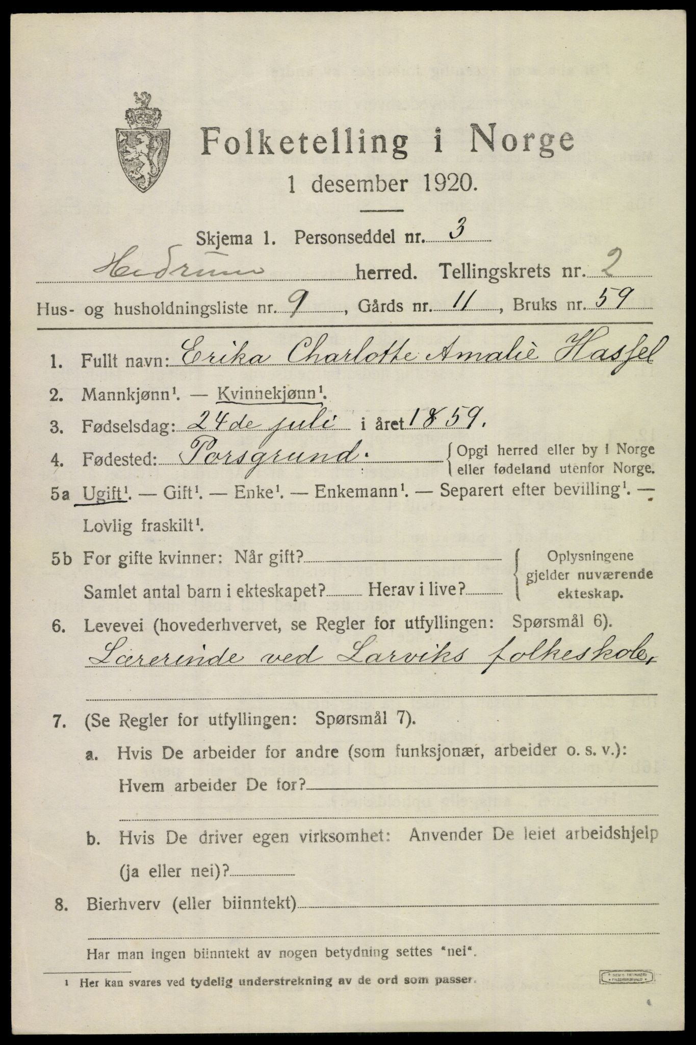 SAKO, 1920 census for Hedrum, 1920, p. 2515