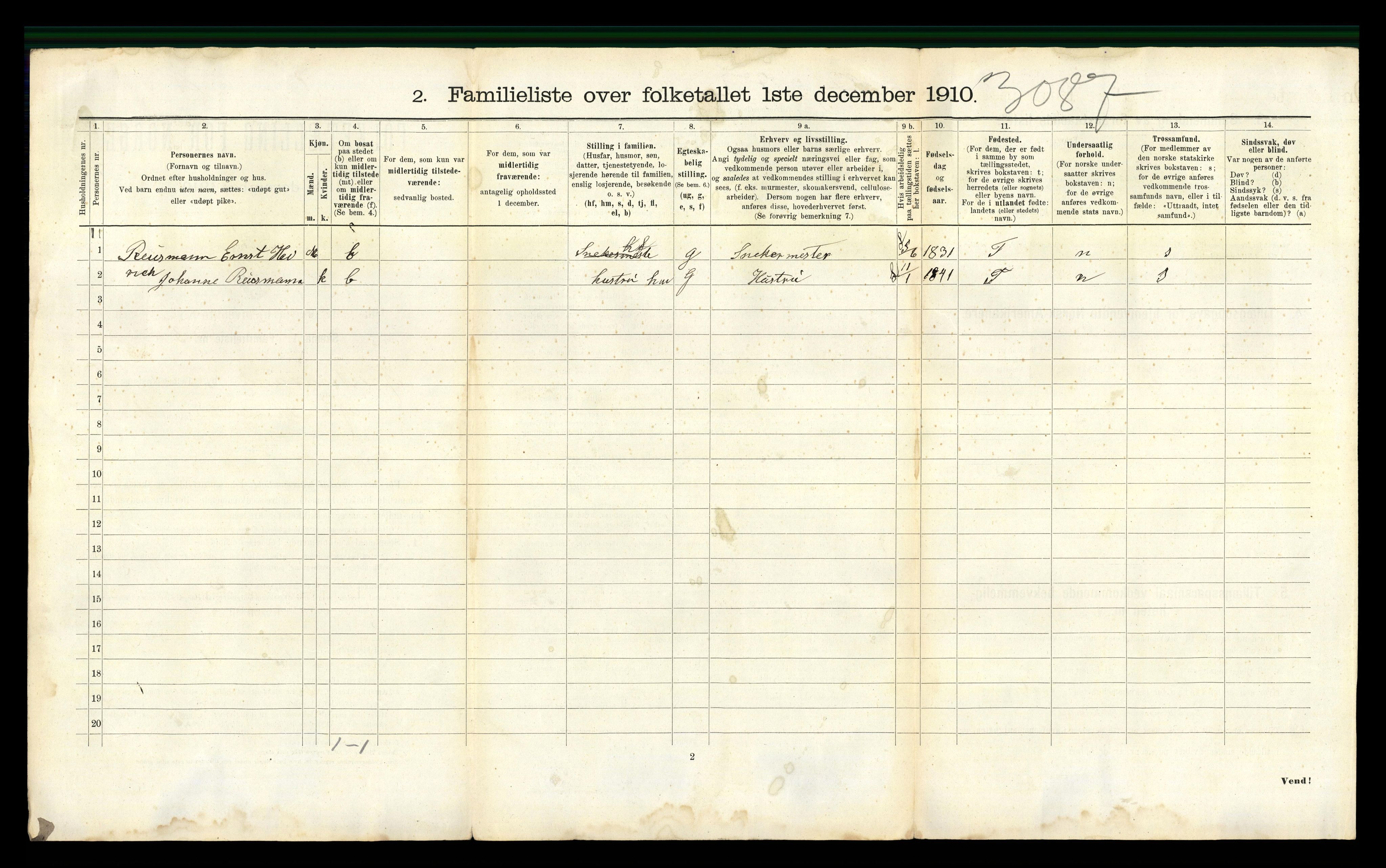 RA, 1910 census for Kristiansand, 1910, p. 2243