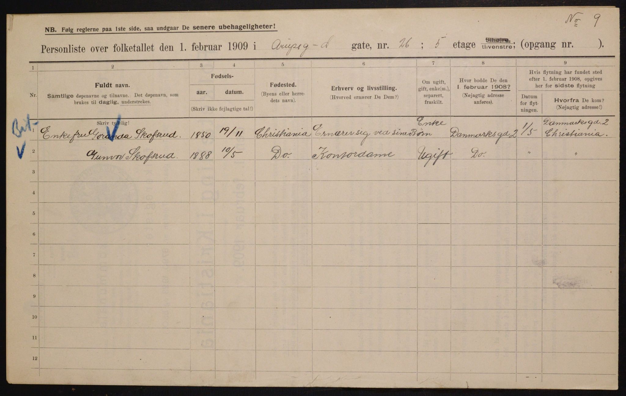 OBA, Municipal Census 1909 for Kristiania, 1909, p. 2337