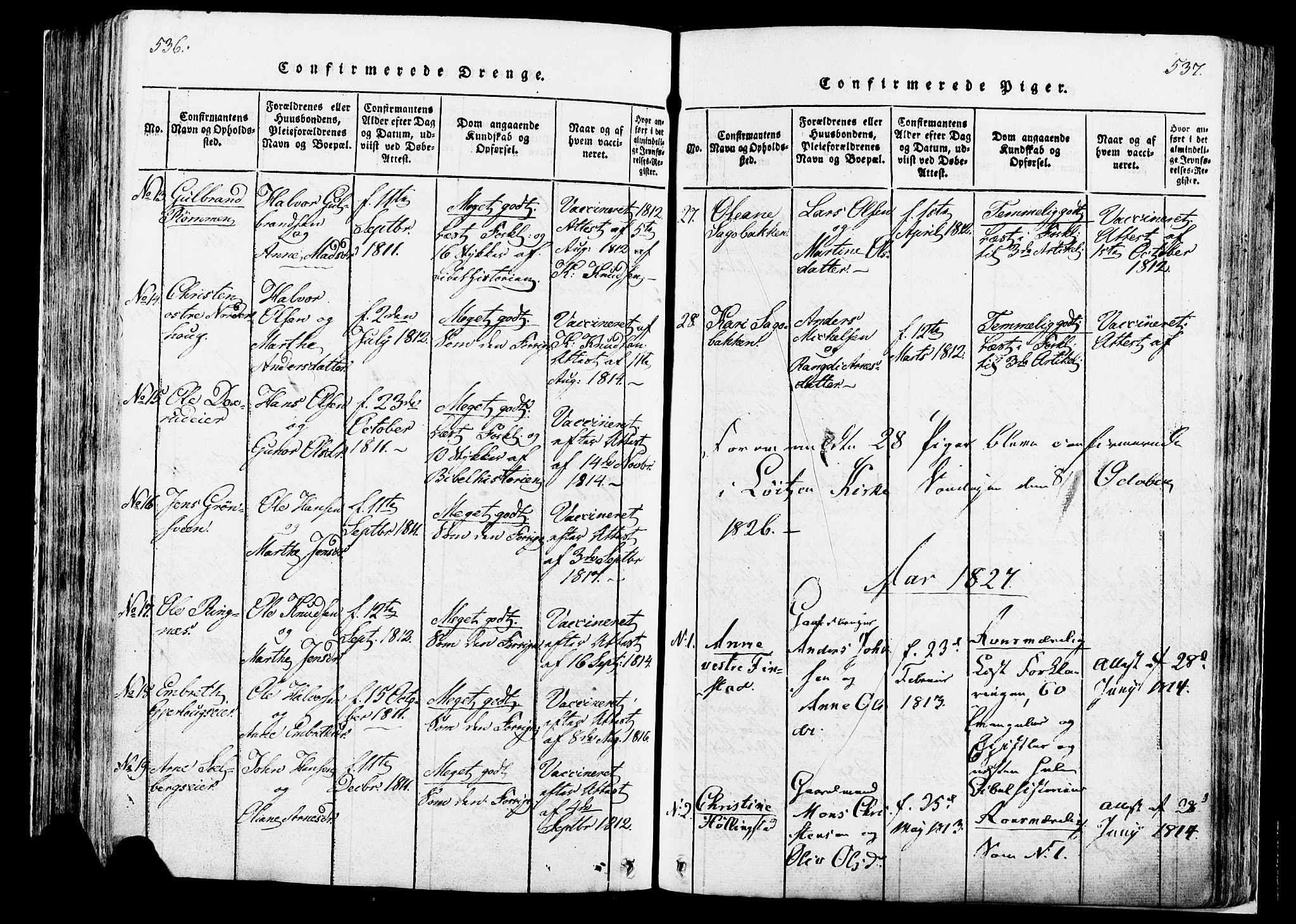 Løten prestekontor, SAH/PREST-022/K/Ka/L0005: Parish register (official) no. 5, 1814-1832, p. 536-537
