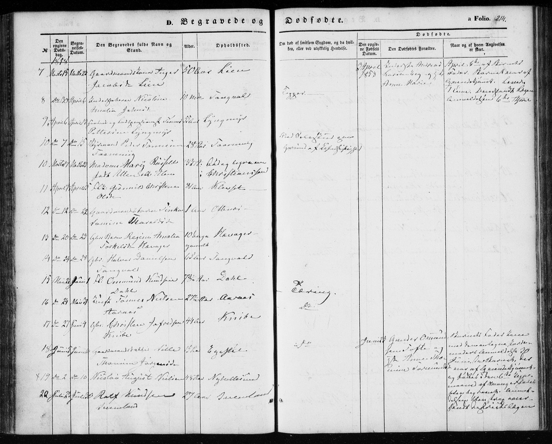 Søgne sokneprestkontor, SAK/1111-0037/F/Fa/Fab/L0010: Parish register (official) no. A 10, 1853-1869, p. 214