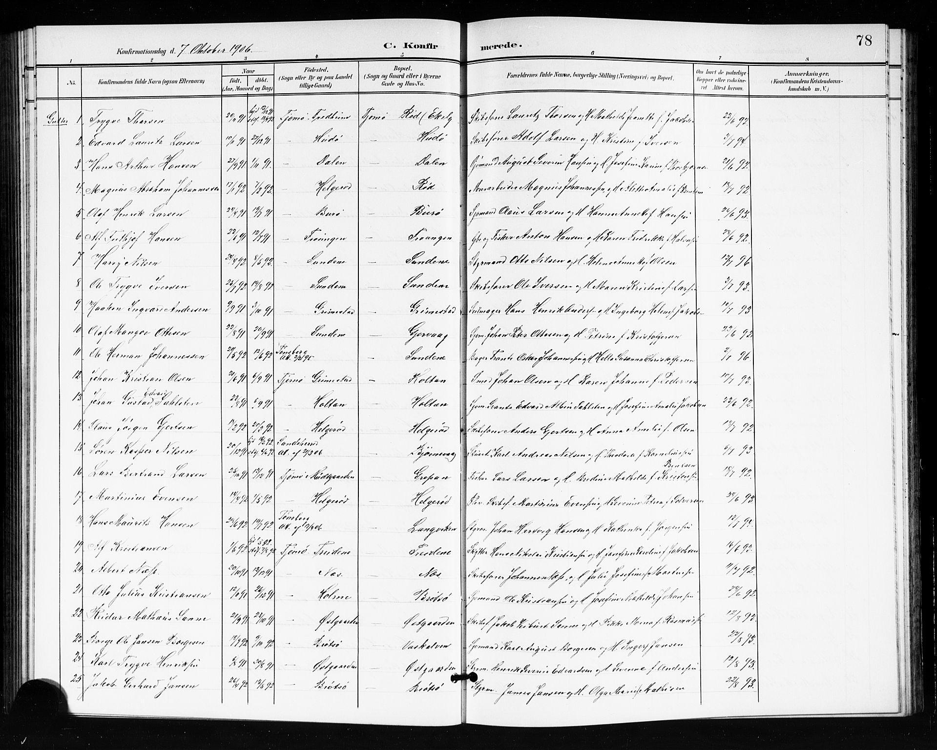 Tjøme kirkebøker, SAKO/A-328/G/Ga/L0001: Parish register (copy) no. 1, 1901-1910, p. 78