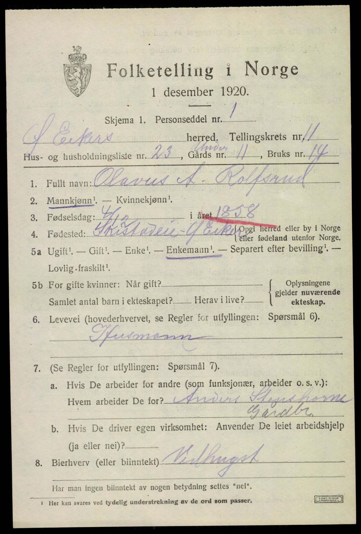 SAKO, 1920 census for Øvre Eiker, 1920, p. 17548