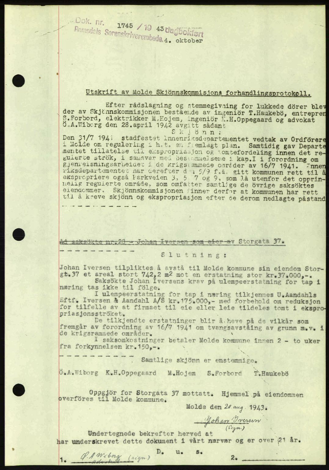 Romsdal sorenskriveri, AV/SAT-A-4149/1/2/2C: Mortgage book no. A15, 1943-1944, Diary no: : 1745/1943