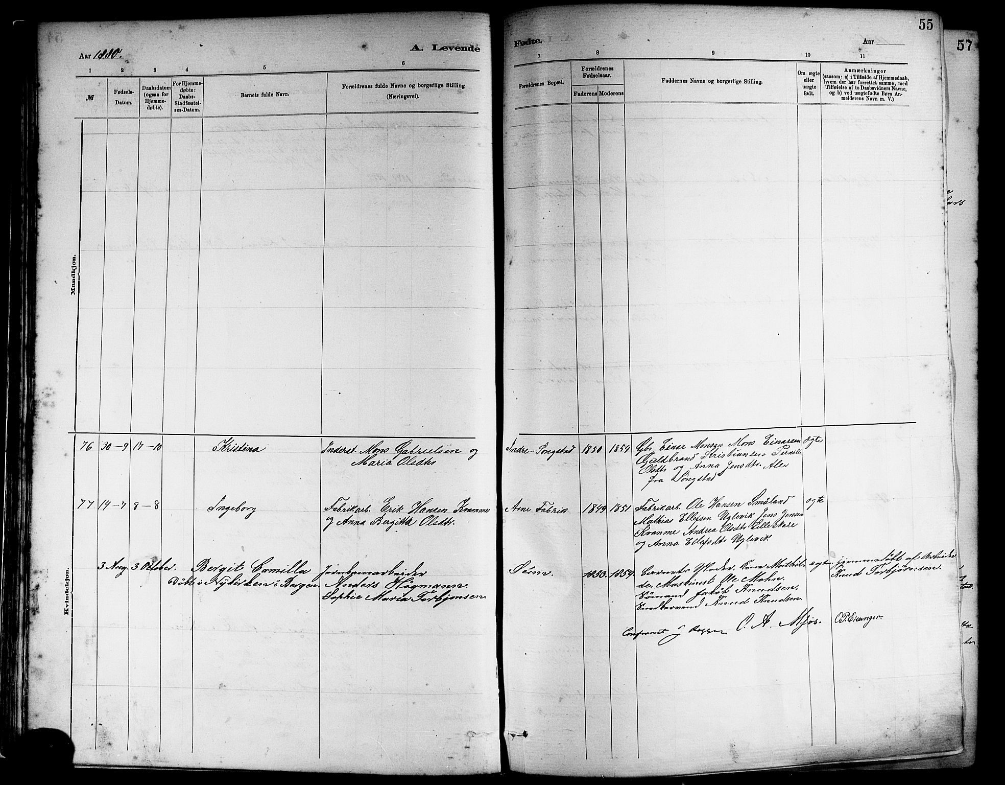 Haus sokneprestembete, AV/SAB-A-75601/H/Haa: Parish register (official) no. A 19I, 1878-1886, p. 55