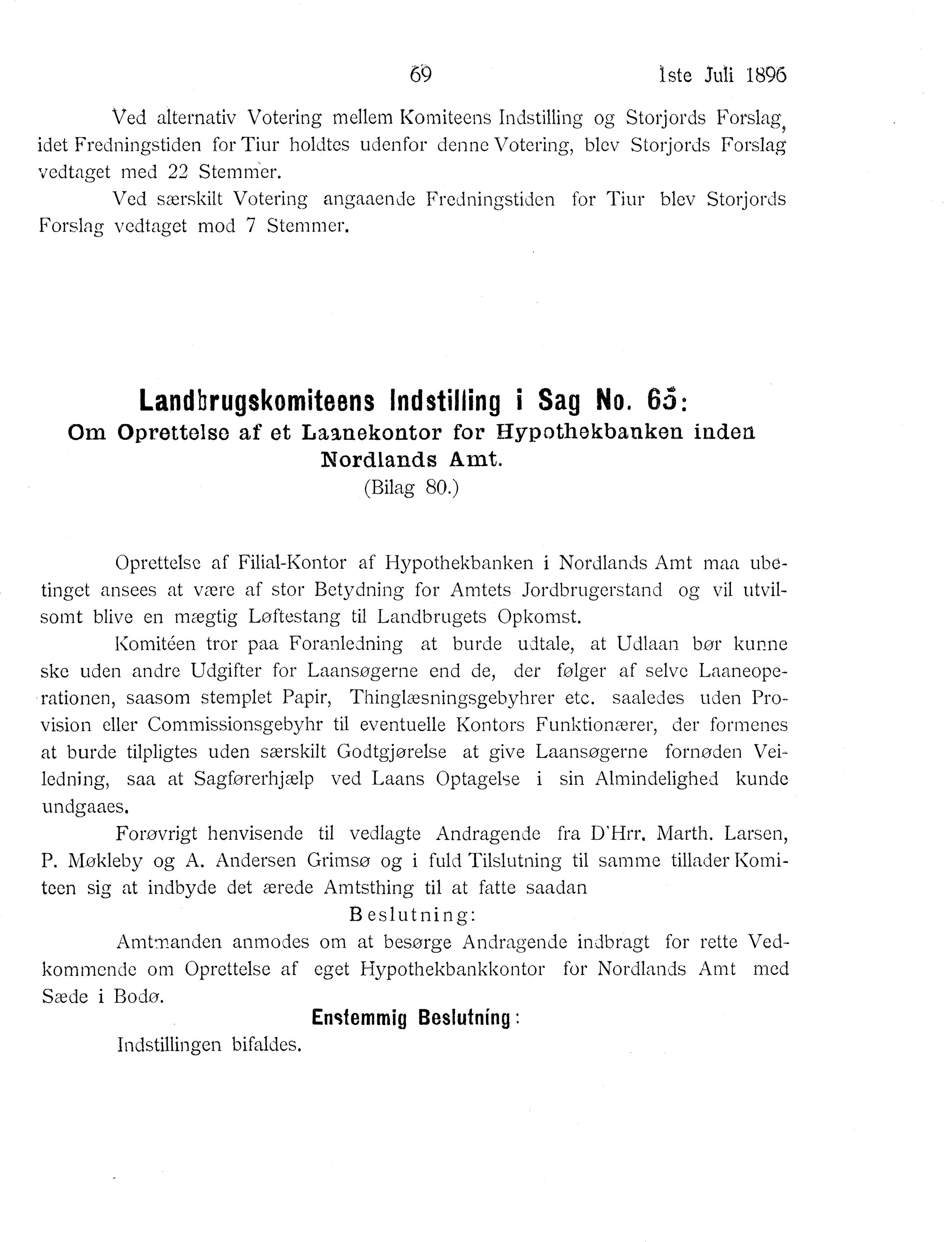 Nordland Fylkeskommune. Fylkestinget, AIN/NFK-17/176/A/Ac/L0019: Fylkestingsforhandlinger 1896, 1896