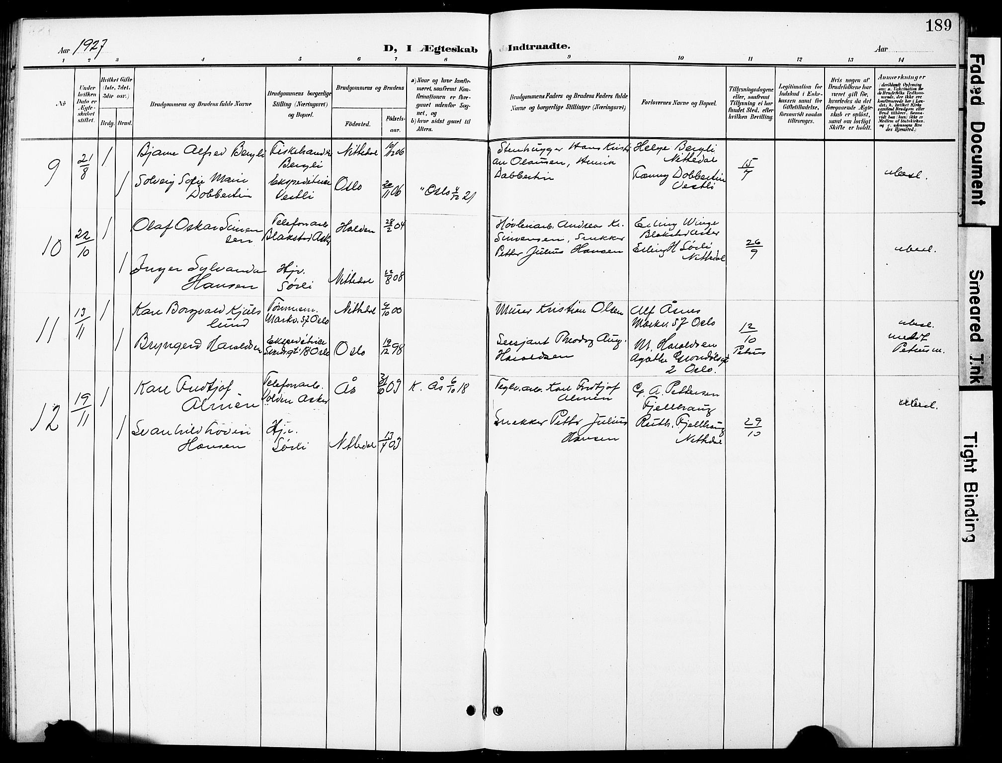Nittedal prestekontor Kirkebøker, SAO/A-10365a/G/Ga/L0003: Parish register (copy) no. I 3, 1902-1929, p. 189
