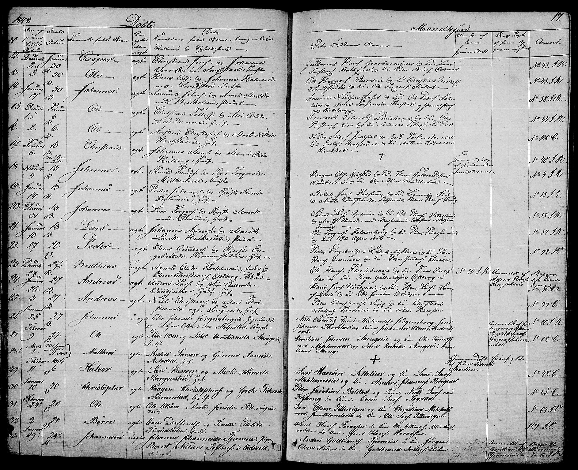 Ringsaker prestekontor, AV/SAH-PREST-014/L/La/L0005: Parish register (copy) no. 5, 1839-1850, p. 17