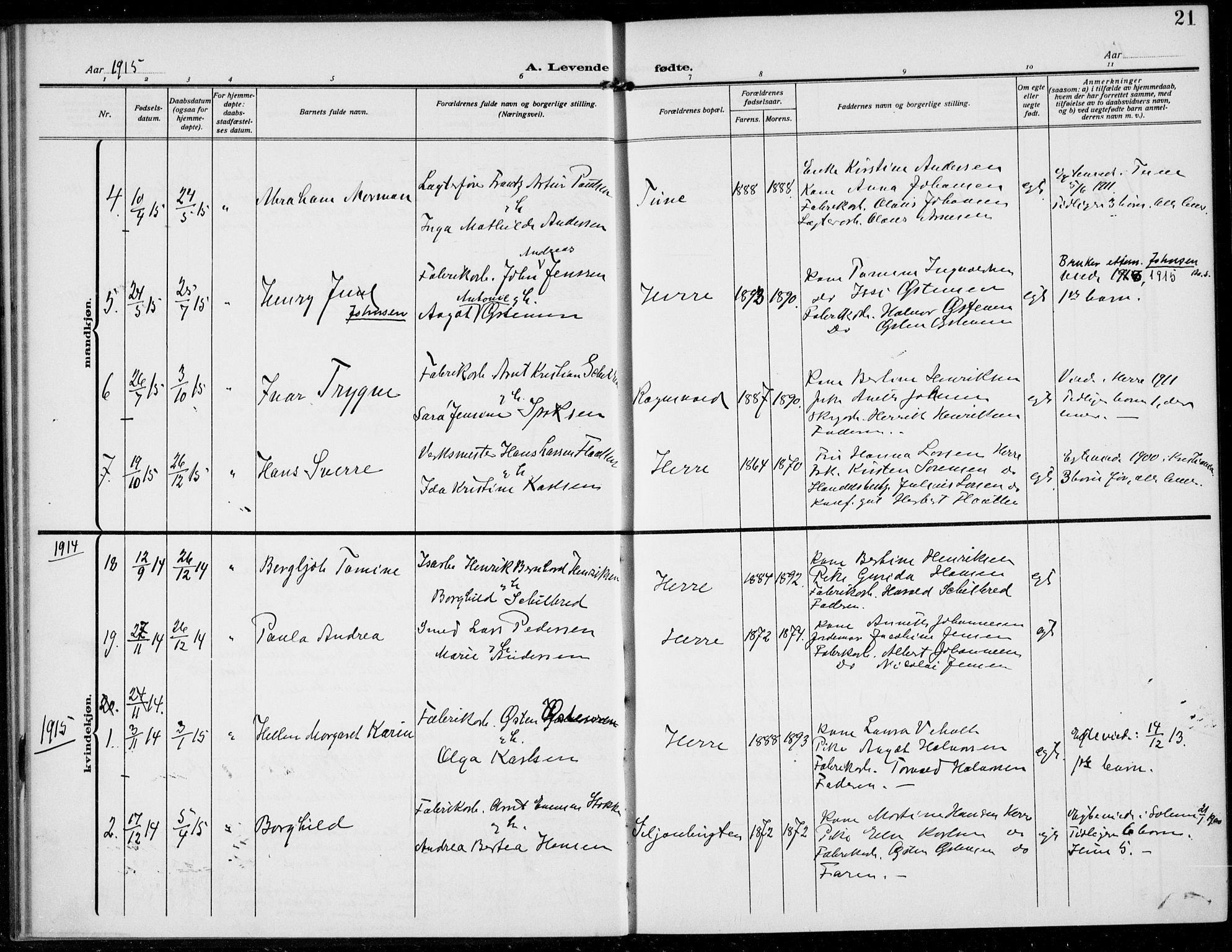 Bamble kirkebøker, AV/SAKO-A-253/F/Fc/L0001: Parish register (official) no. III 1, 1909-1916, p. 21