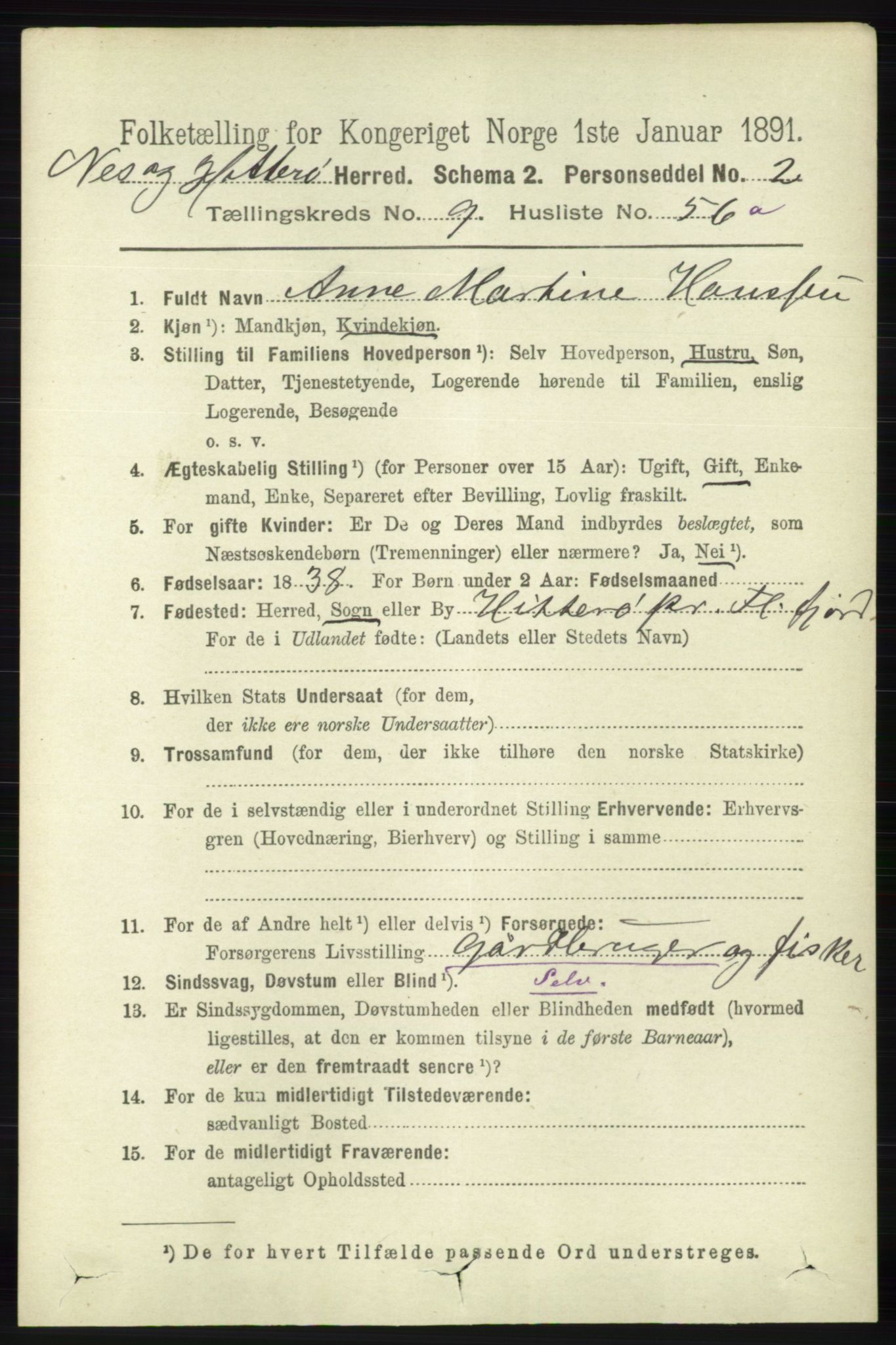 RA, 1891 census for 1043 Hidra og Nes, 1891, p. 4081