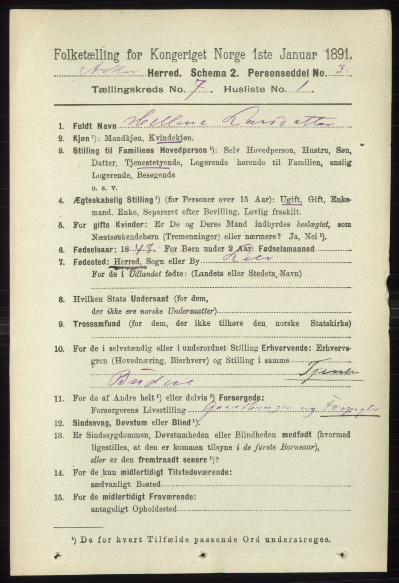 RA, 1891 census for 0220 Asker, 1891, p. 4551