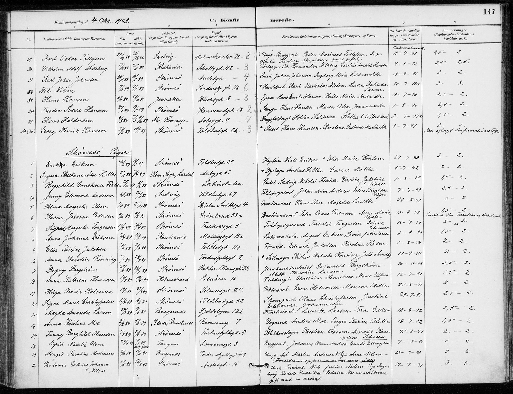 Strømsø kirkebøker, AV/SAKO-A-246/F/Fb/L0007: Parish register (official) no. II 7, 1887-1928, p. 147