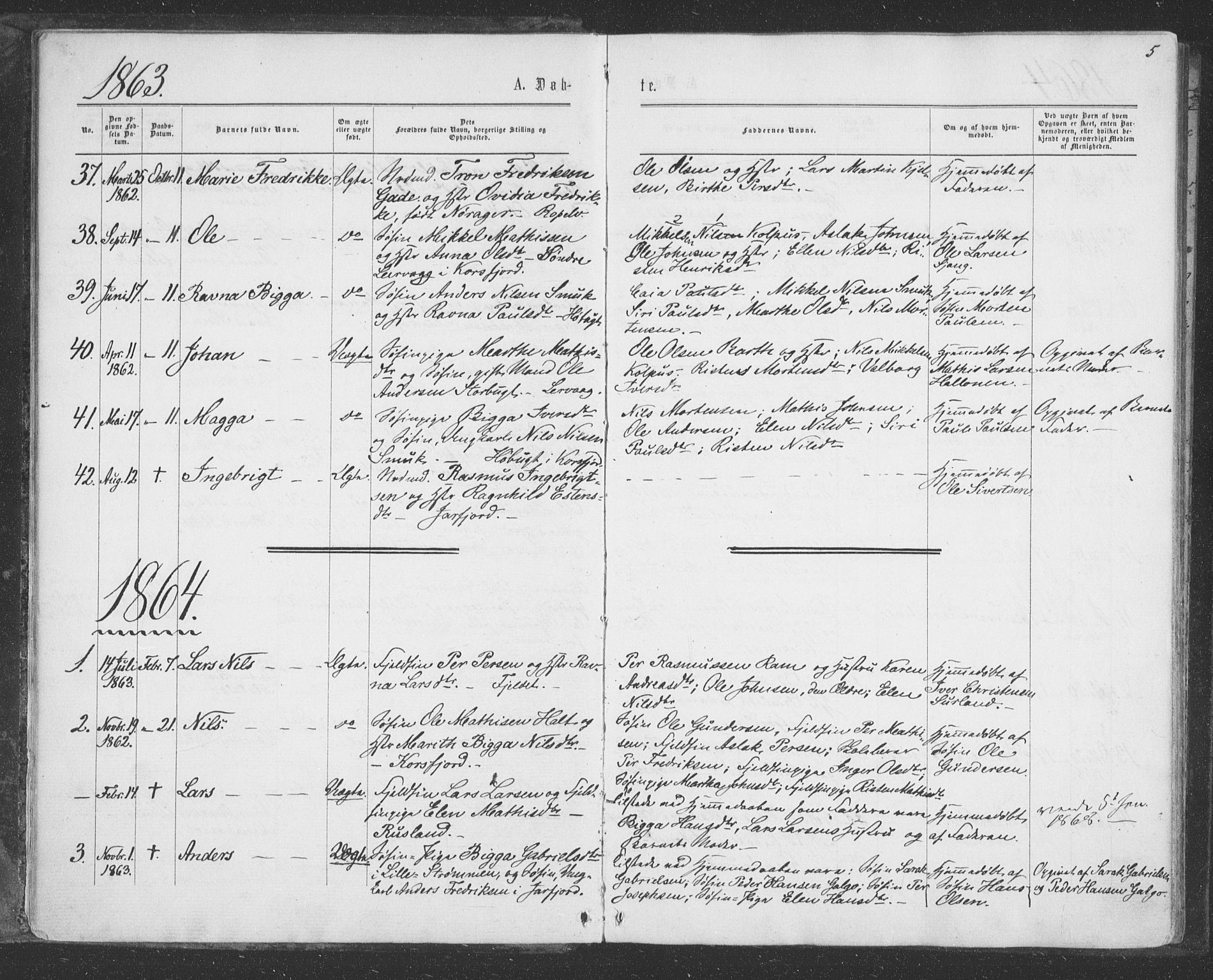 Sør-Varanger sokneprestkontor, SATØ/S-1331/H/Ha/L0001kirke: Parish register (official) no. 1, 1863-1872, p. 5