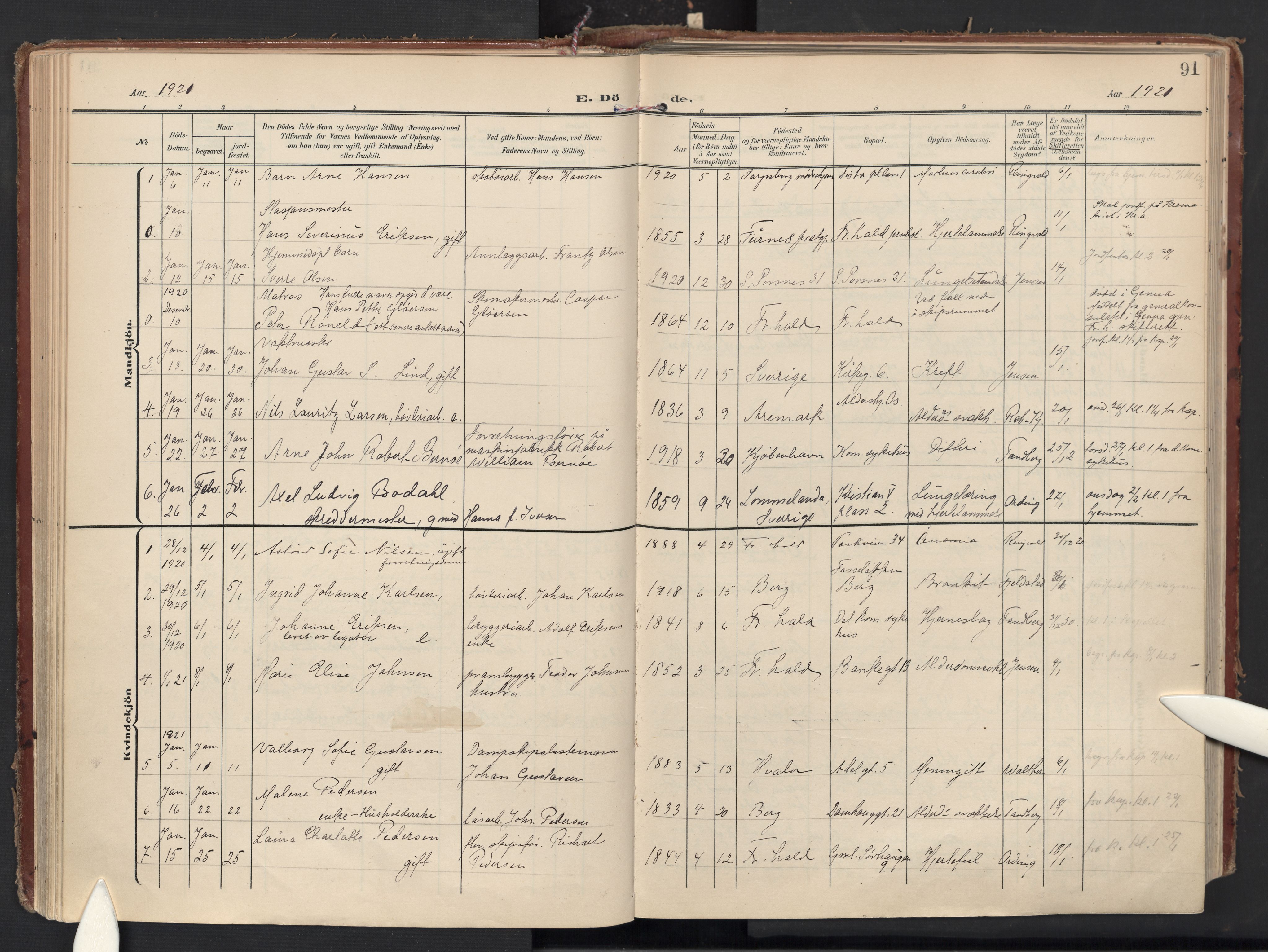 Halden prestekontor Kirkebøker, SAO/A-10909/F/Fa/L0016: Parish register (official) no. I 16, 1907-1925, p. 91