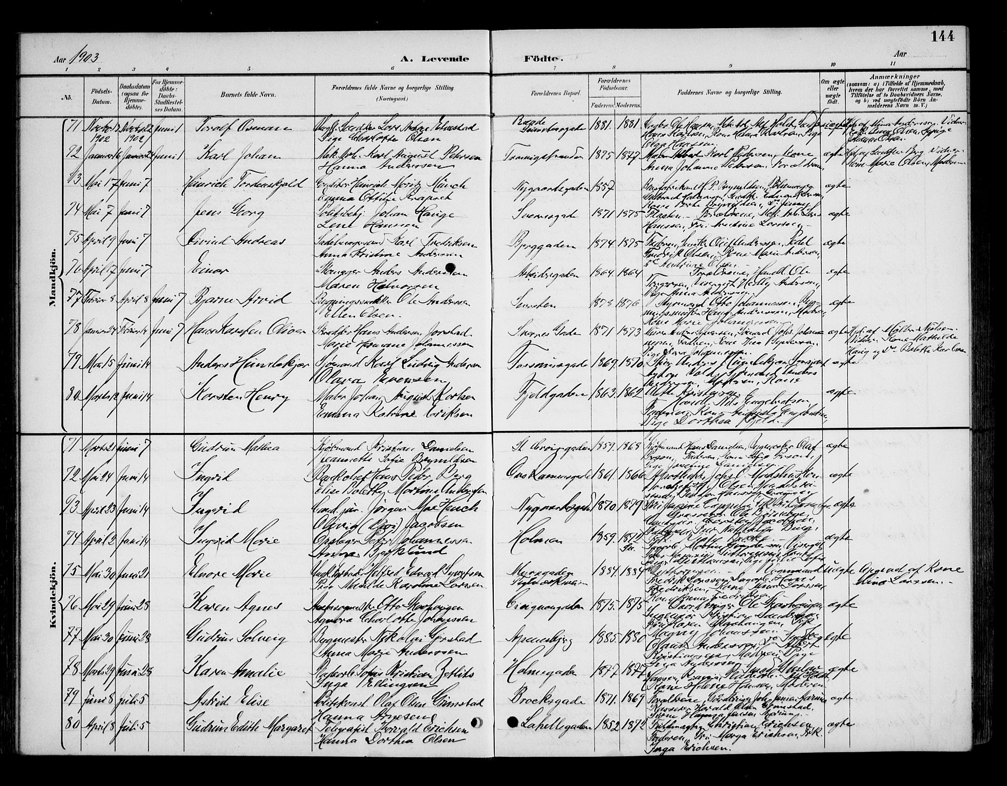 Fredrikstad domkirkes prestekontor Kirkebøker, AV/SAO-A-10906/G/Ga/L0002: Parish register (copy) no. 2, 1894-1918, p. 144