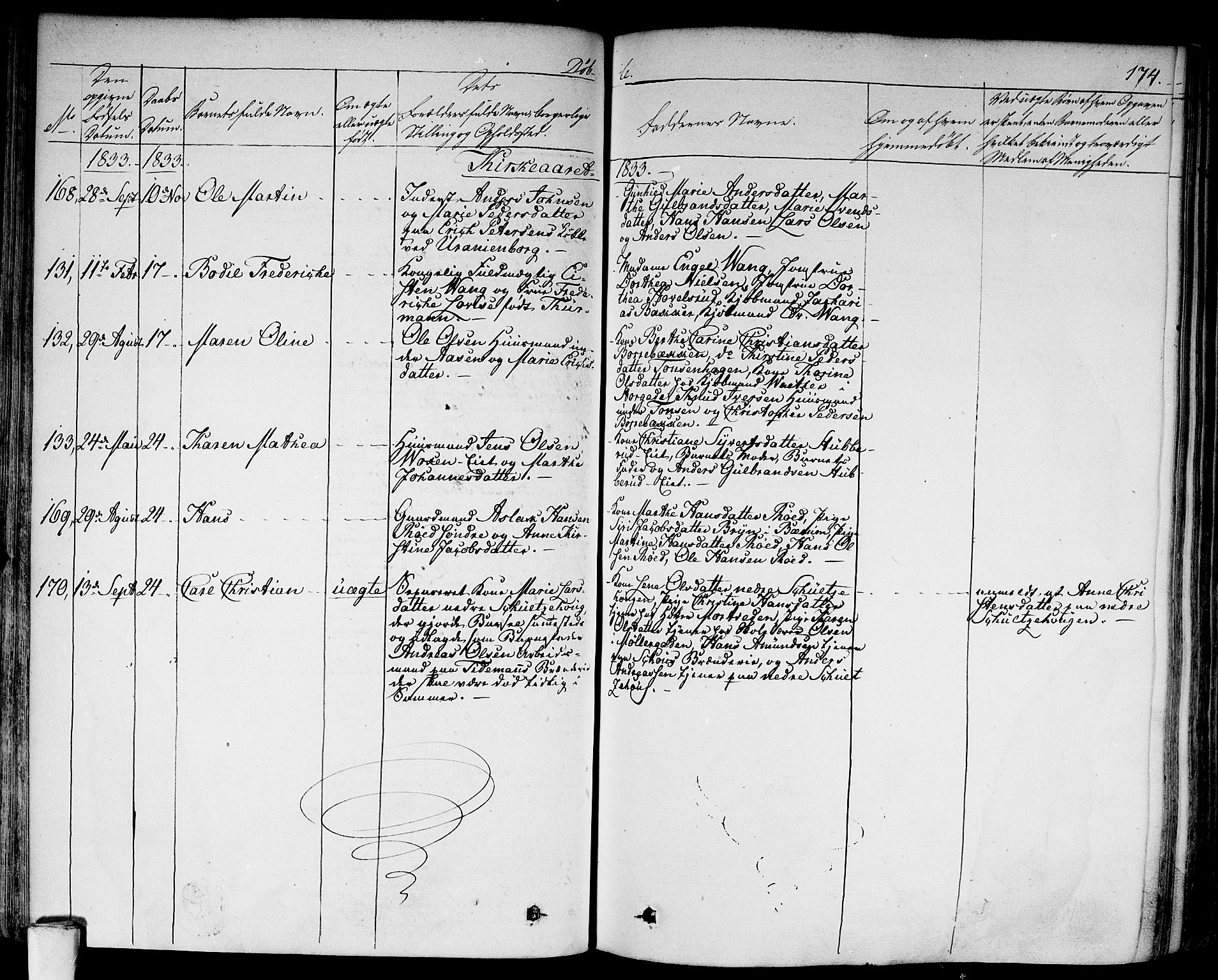 Aker prestekontor kirkebøker, AV/SAO-A-10861/F/L0013: Parish register (official) no. 13, 1828-1837, p. 174