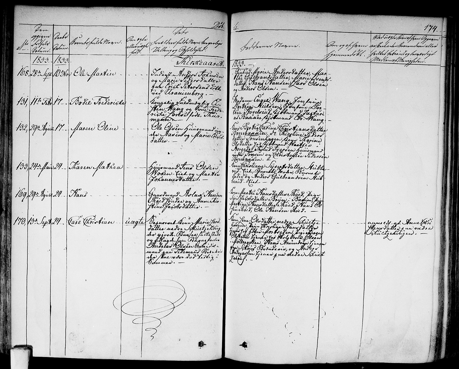 Aker prestekontor kirkebøker, SAO/A-10861/F/L0013: Parish register (official) no. 13, 1828-1837, p. 174