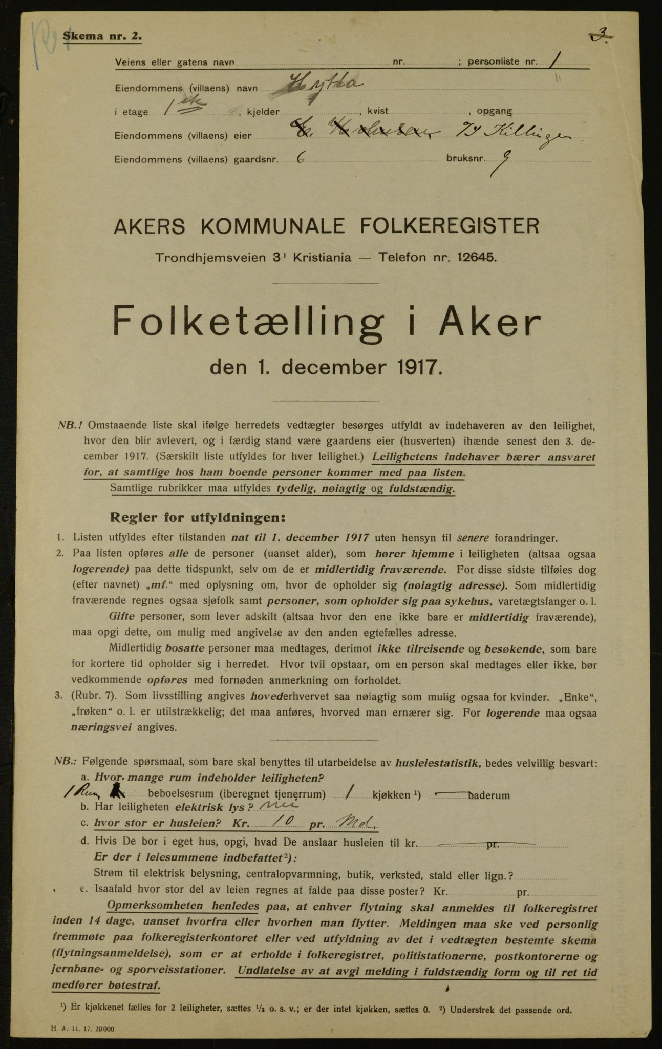 OBA, Municipal Census 1917 for Aker, 1917, p. 5533