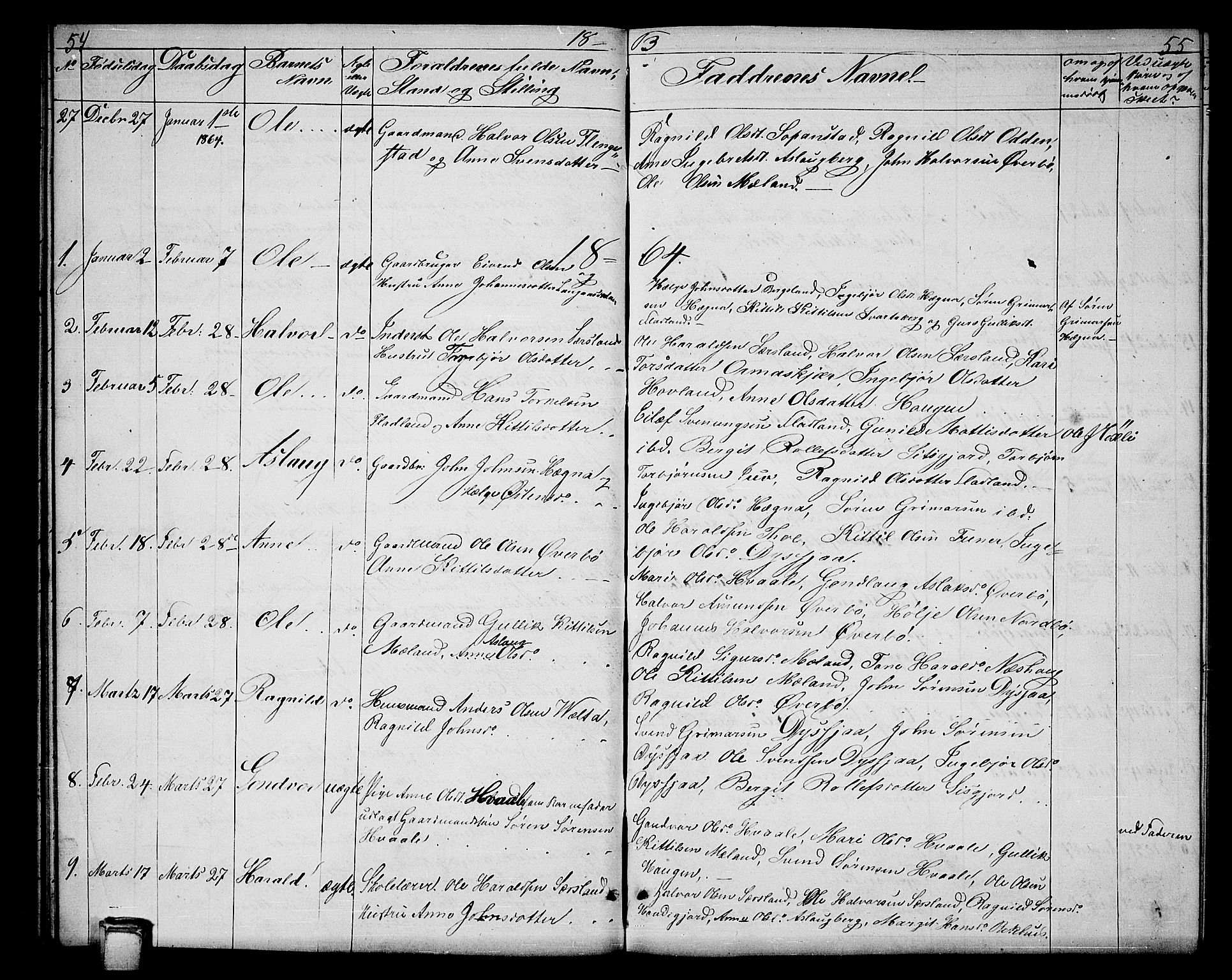 Hjartdal kirkebøker, SAKO/A-270/G/Ga/L0002: Parish register (copy) no. I 2, 1854-1888, p. 54-55