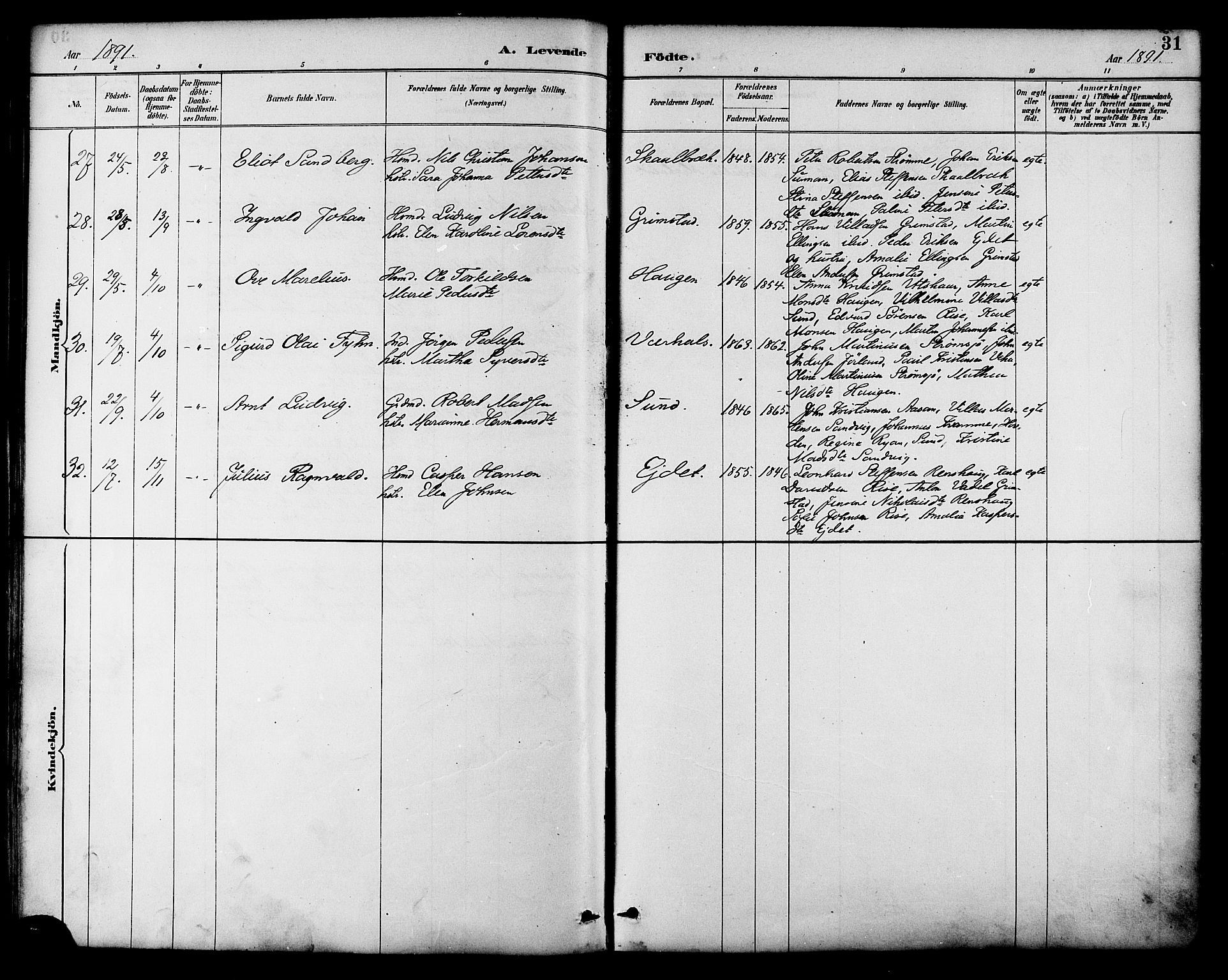 Ministerialprotokoller, klokkerbøker og fødselsregistre - Nordland, AV/SAT-A-1459/892/L1320: Parish register (official) no. 892A01, 1886-1901, p. 31