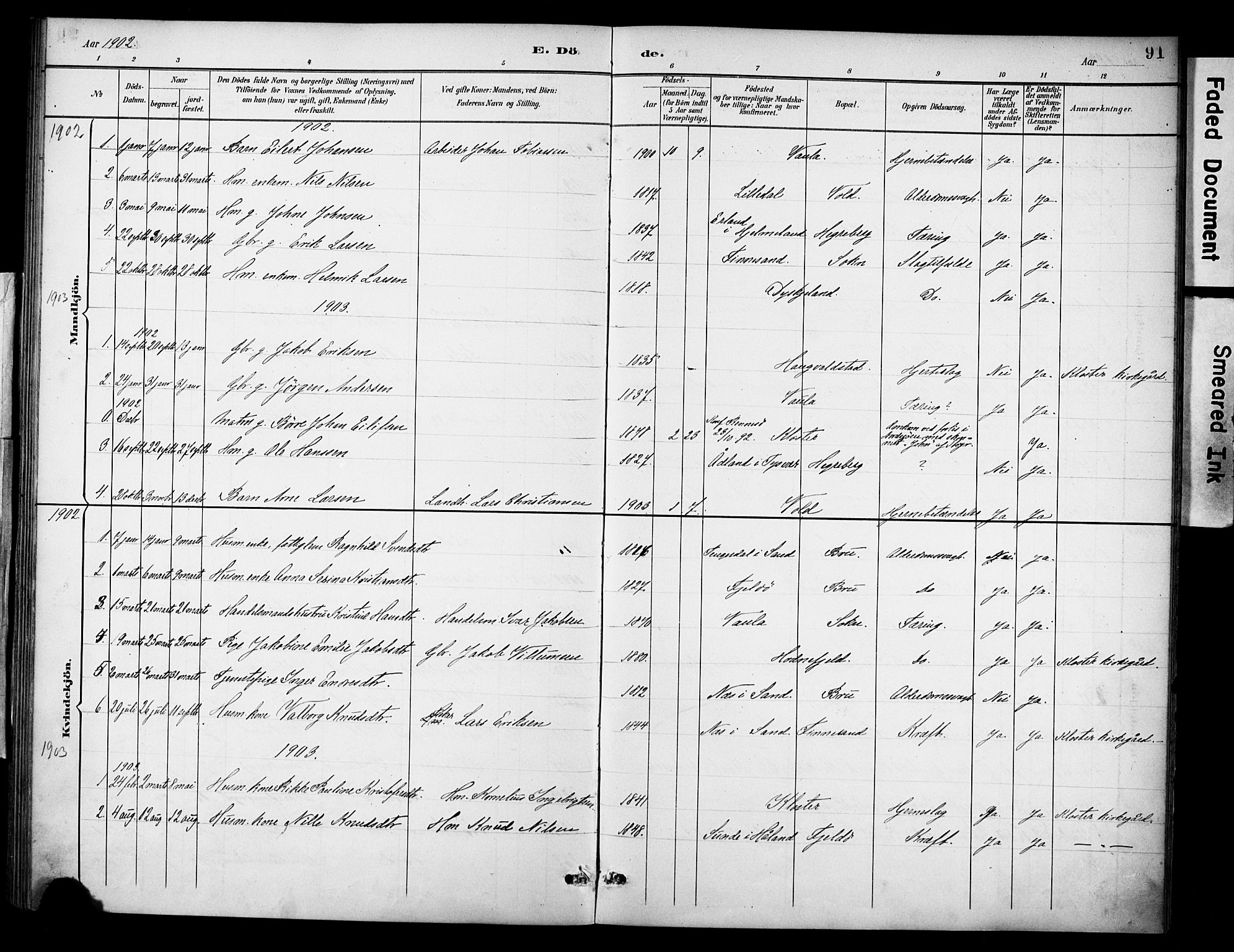 Rennesøy sokneprestkontor, AV/SAST-A -101827/H/Ha/Haa/L0015: Parish register (official) no. A 15, 1891-1908, p. 91