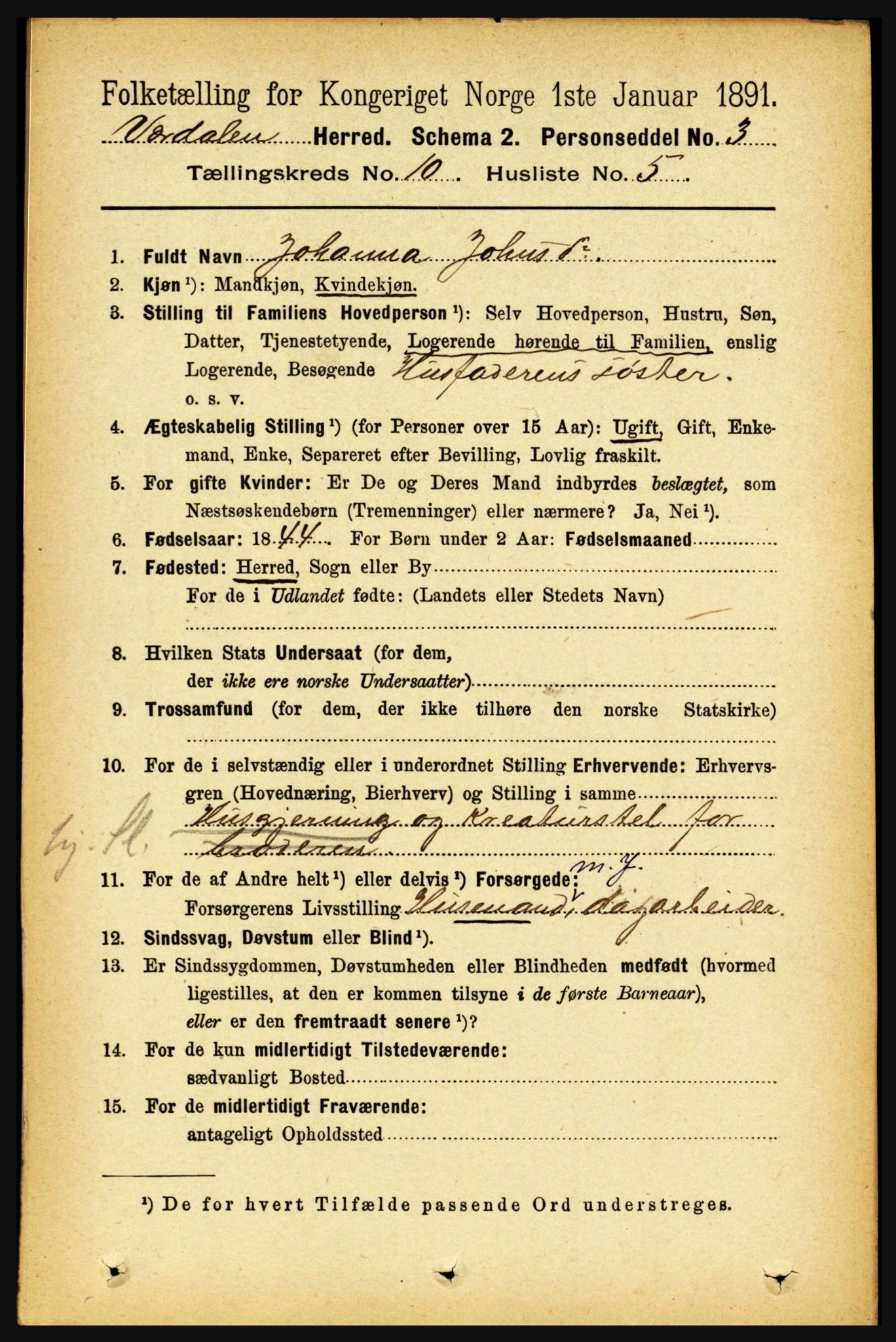 RA, 1891 census for 1721 Verdal, 1891, p. 5607