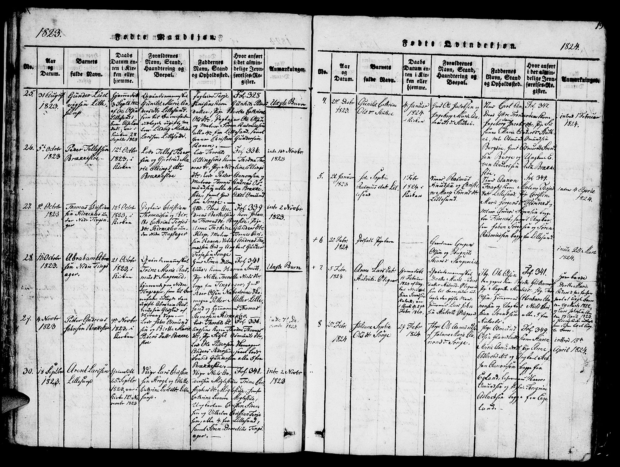 Vestre Moland sokneprestkontor, AV/SAK-1111-0046/F/Fb/Fbb/L0001: Parish register (copy) no. B 1, 1816-1851, p. 19