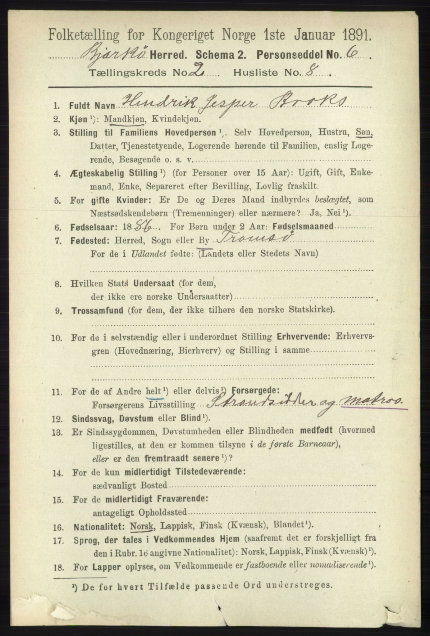 RA, 1891 census for 1915 Bjarkøy, 1891, p. 745