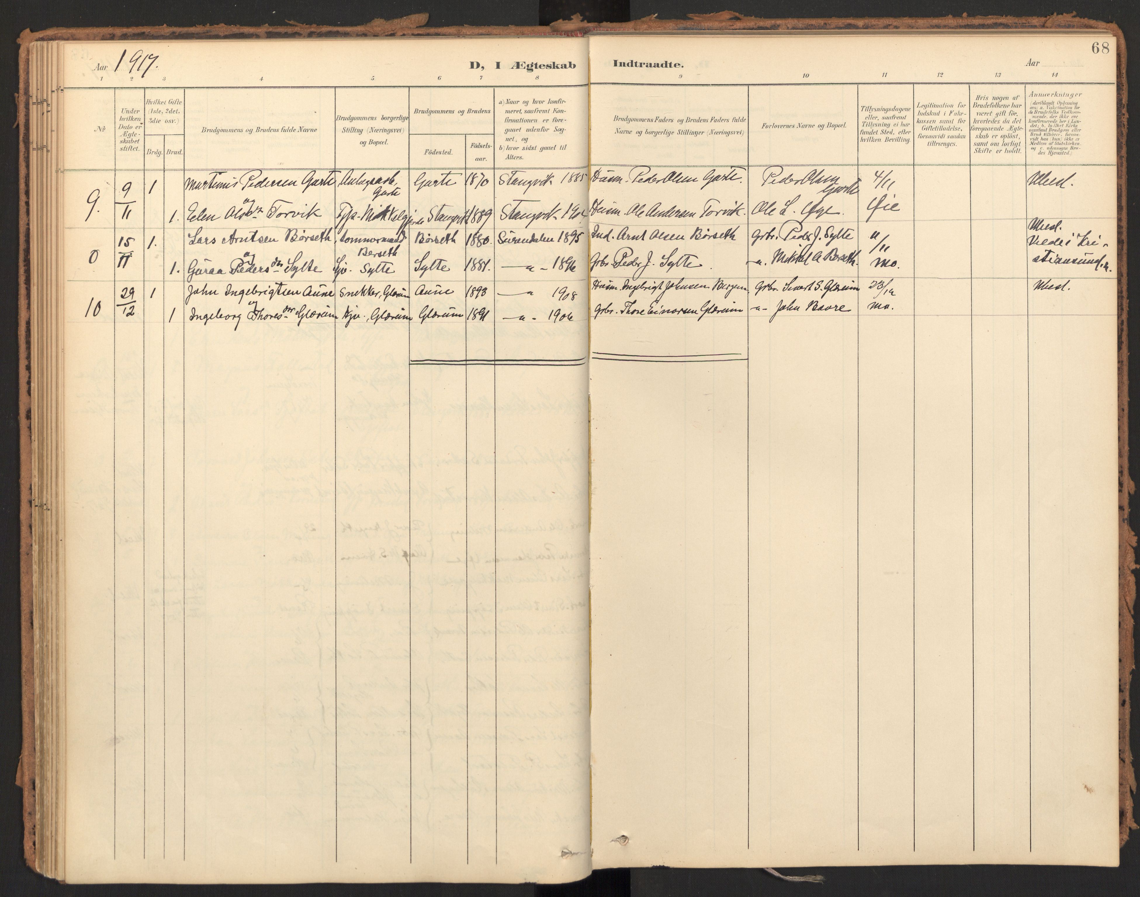 Ministerialprotokoller, klokkerbøker og fødselsregistre - Møre og Romsdal, AV/SAT-A-1454/595/L1048: Parish register (official) no. 595A10, 1900-1917, p. 68