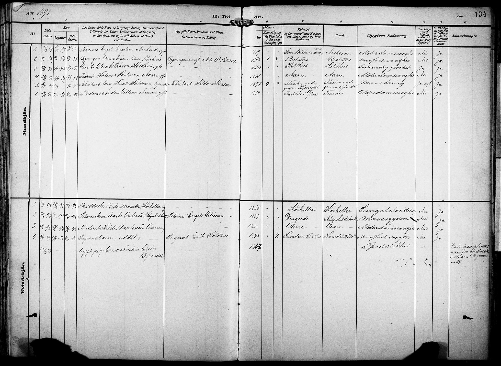 Fusa sokneprestembete, SAB/A-75401/H/Hab: Parish register (copy) no. B 2, 1897-1930, p. 134