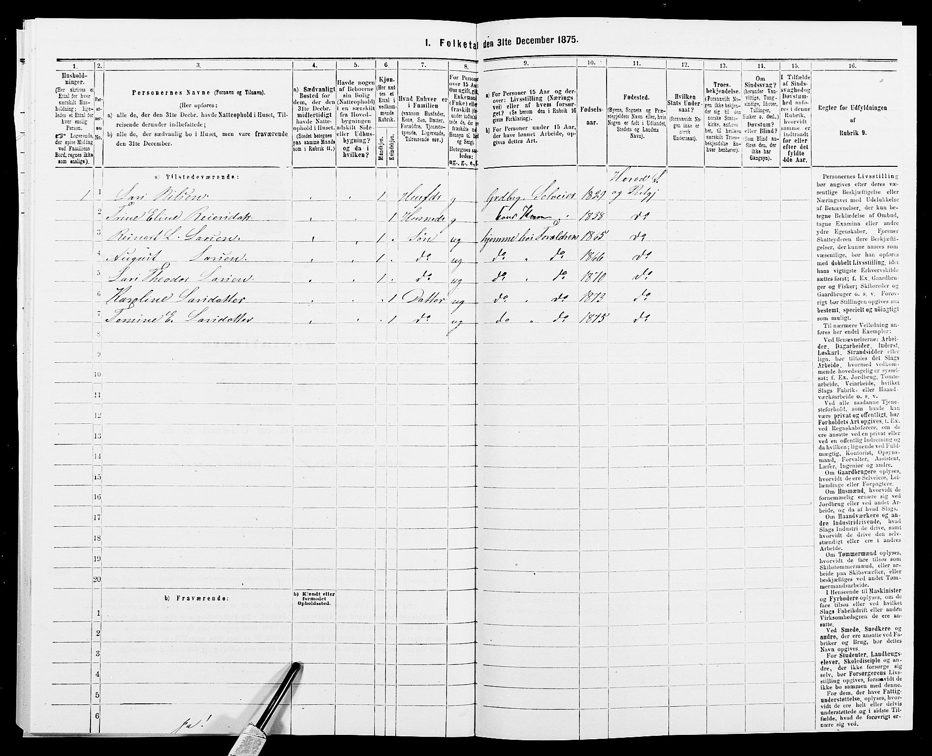 SAK, 1875 census for 1039P Herad, 1875, p. 149