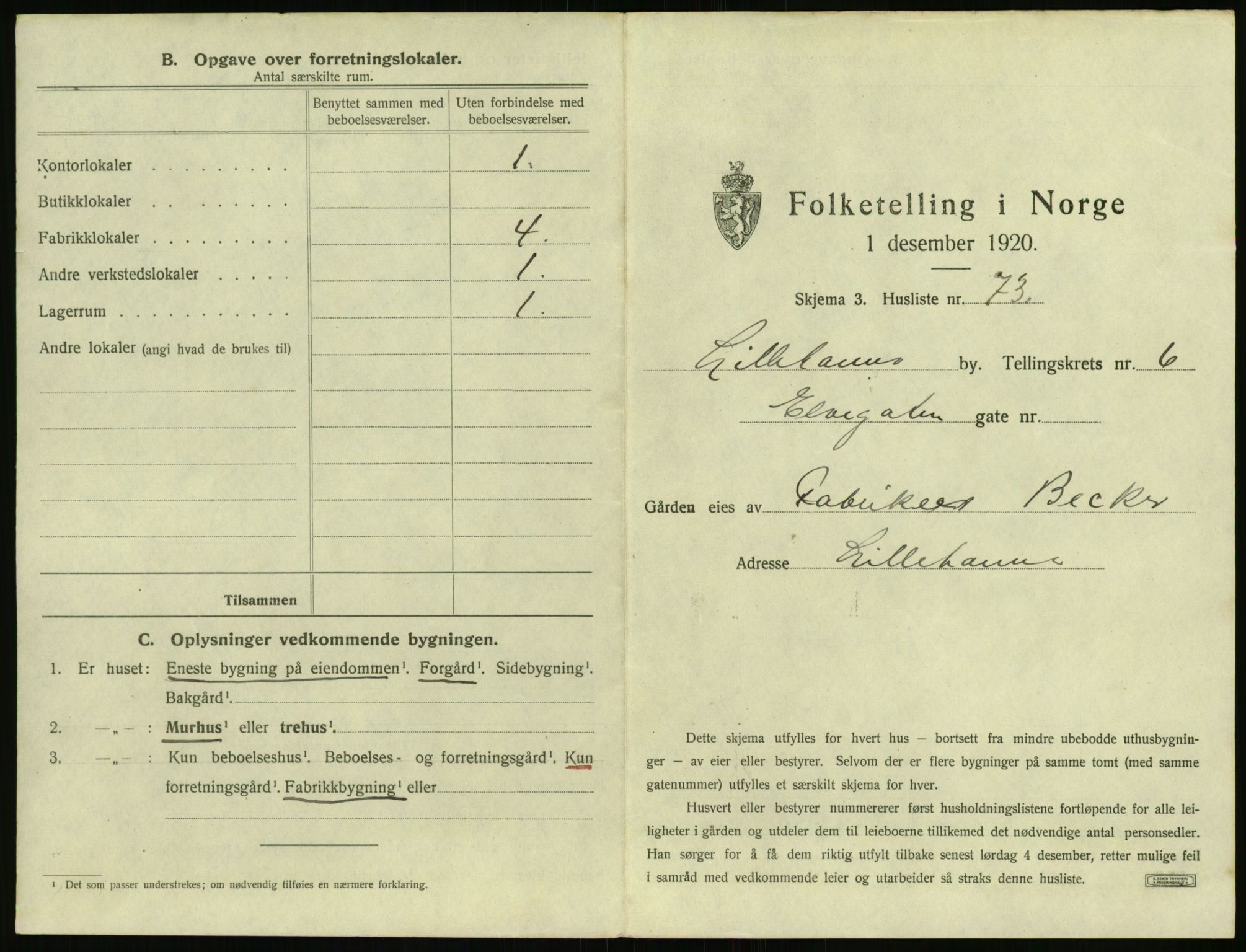 SAH, 1920 census for Lillehammer, 1920, p. 758