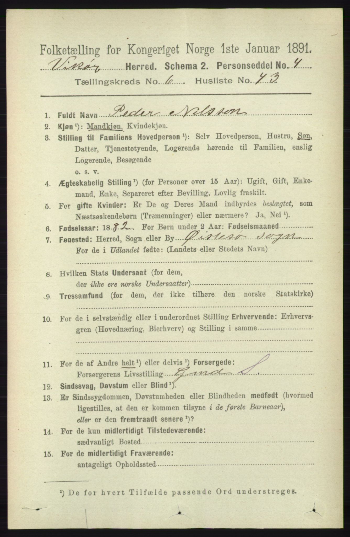 RA, 1891 census for 1238 Vikør, 1891, p. 2029