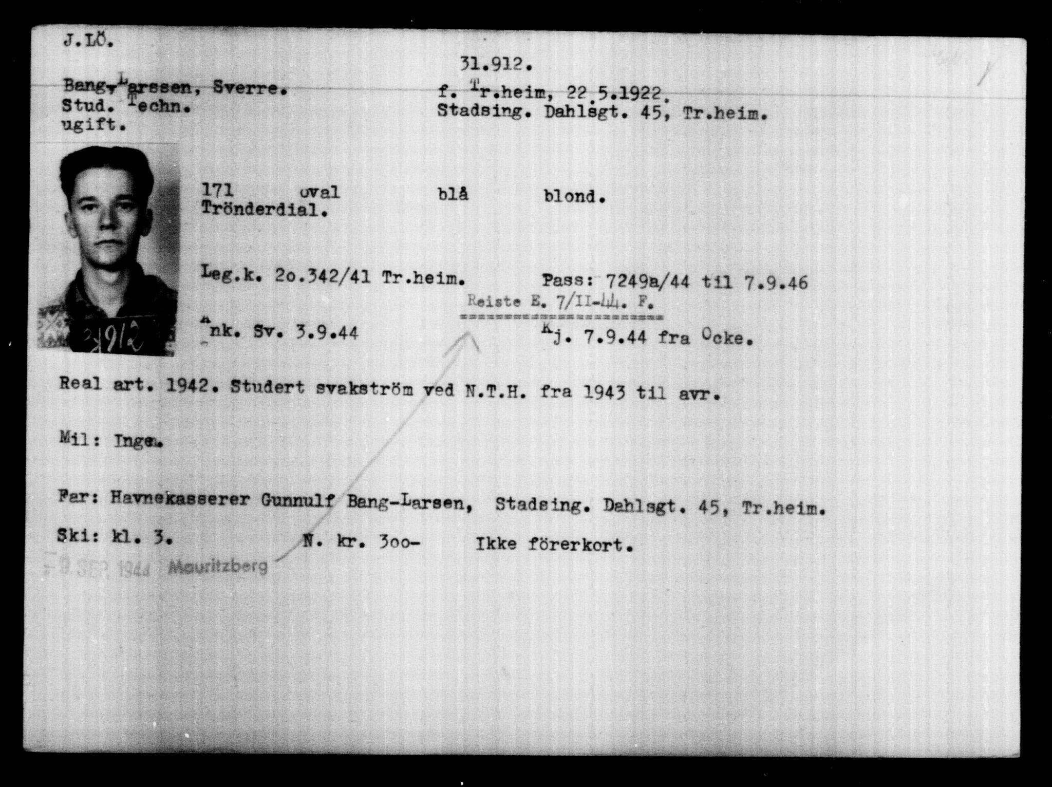 Utenriksstasjonene, Legasjonen i Stockholm, Flyktningkontoret, AV/RA-S-6753/V/Va/L0013: Kjesäterkartoteket, flyktninger med registreringsnr. 31500-34731, 1940-1945, p. 458