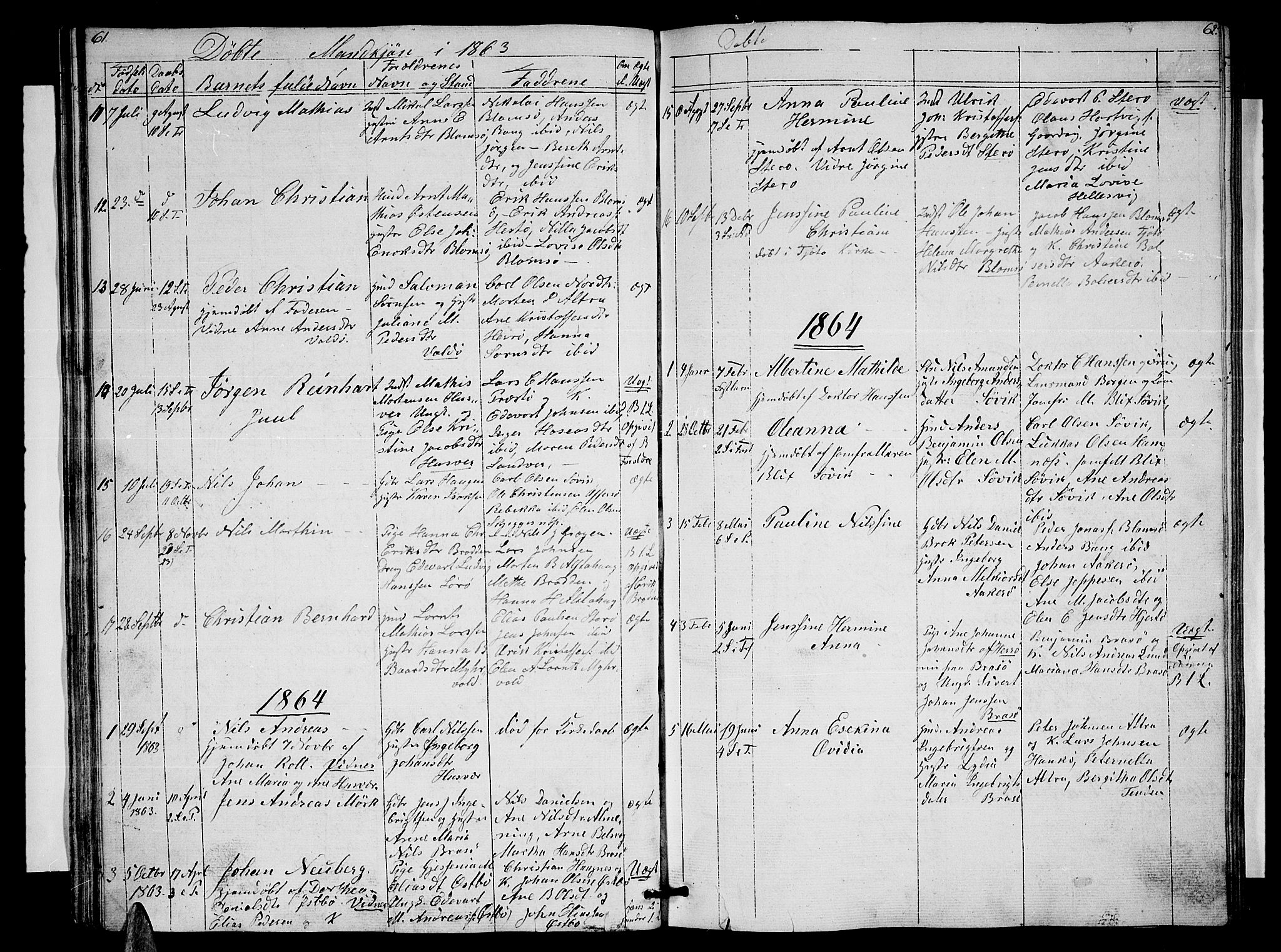 Ministerialprotokoller, klokkerbøker og fødselsregistre - Nordland, AV/SAT-A-1459/830/L0460: Parish register (copy) no. 830C02, 1843-1865, p. 61-62