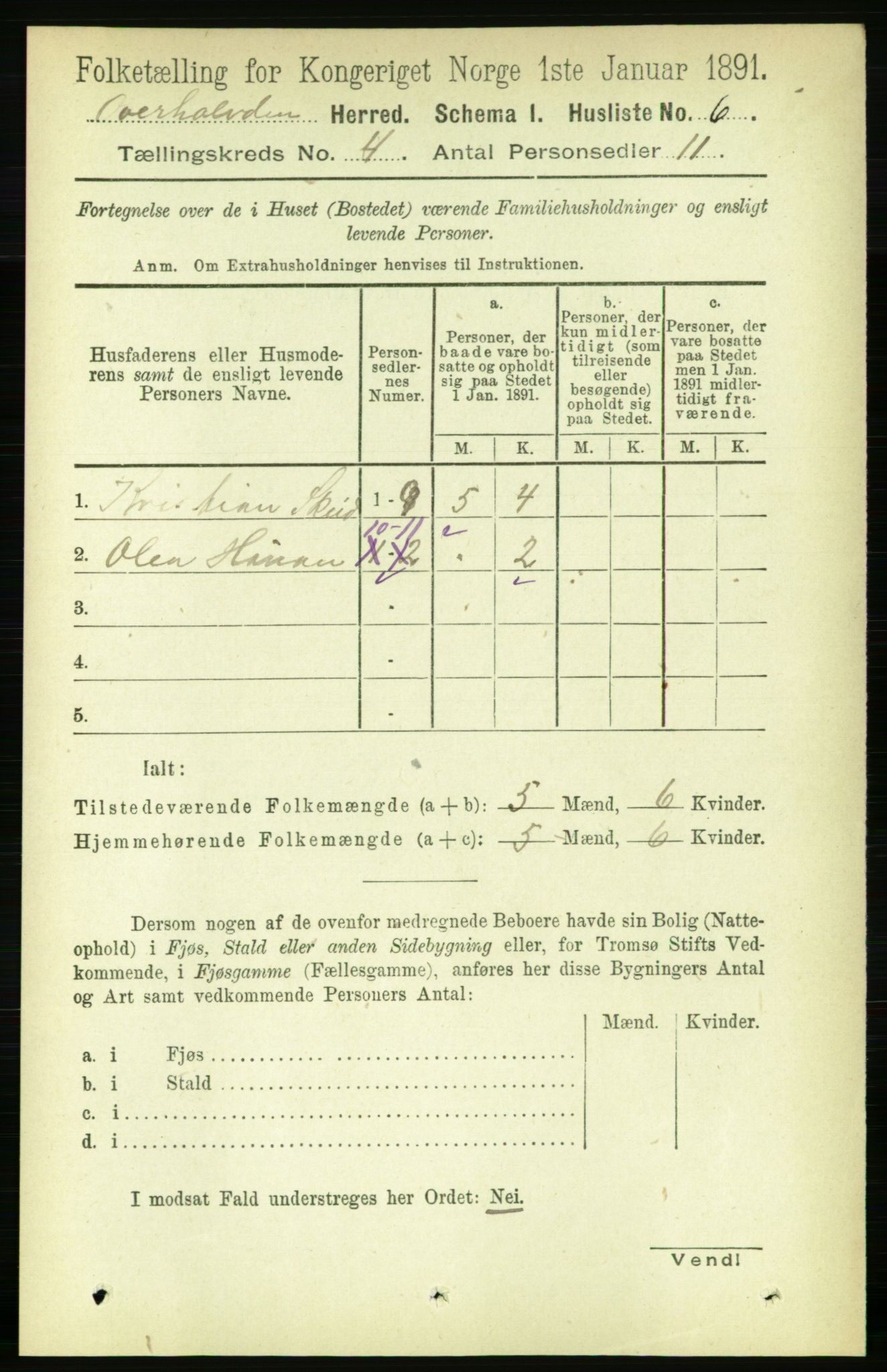 RA, 1891 census for 1744 Overhalla, 1891, p. 1016