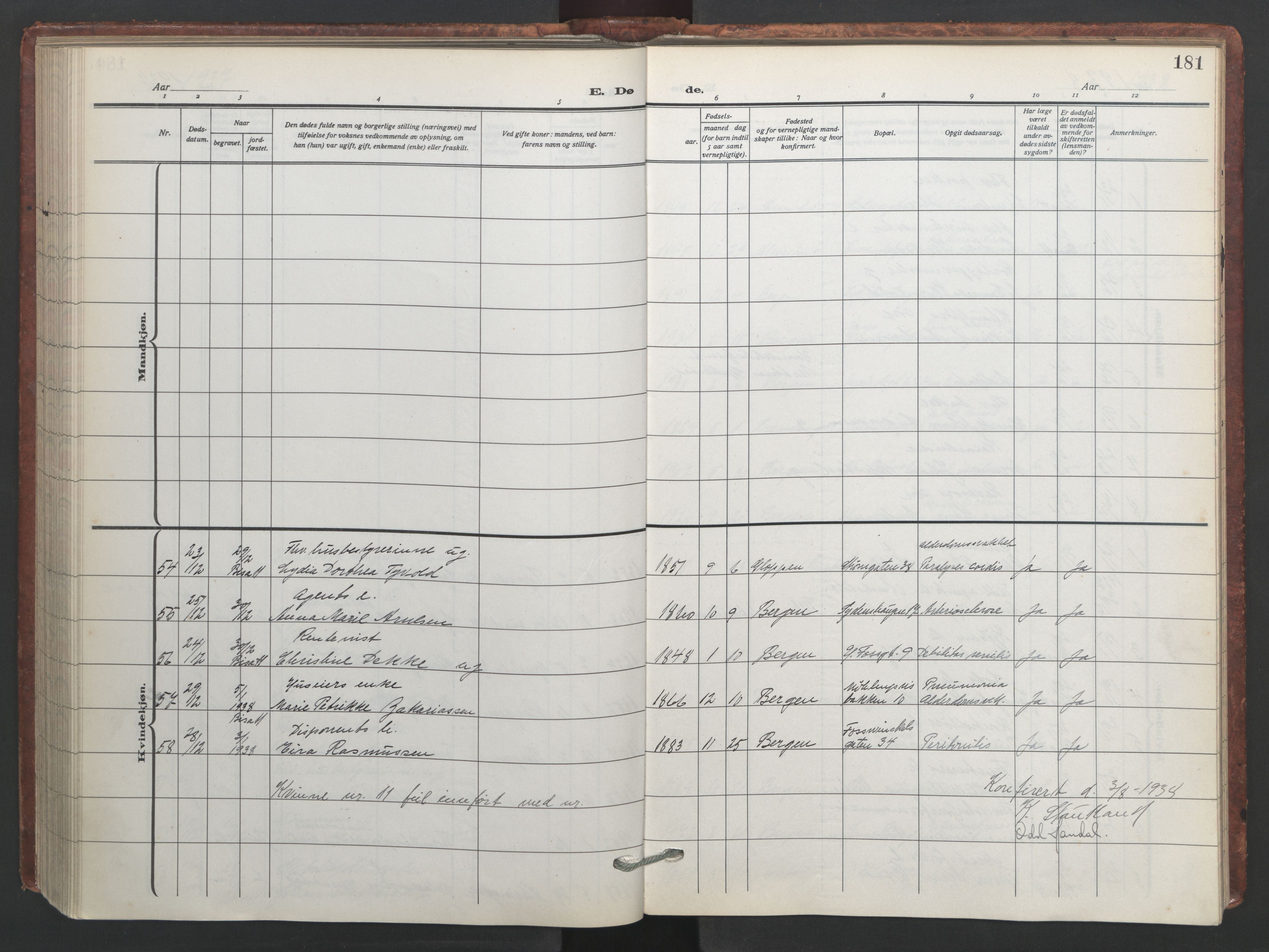 Johanneskirken sokneprestembete, AV/SAB-A-76001/H/Hab: Parish register (copy) no. D 2, 1916-1950, p. 180b-181a