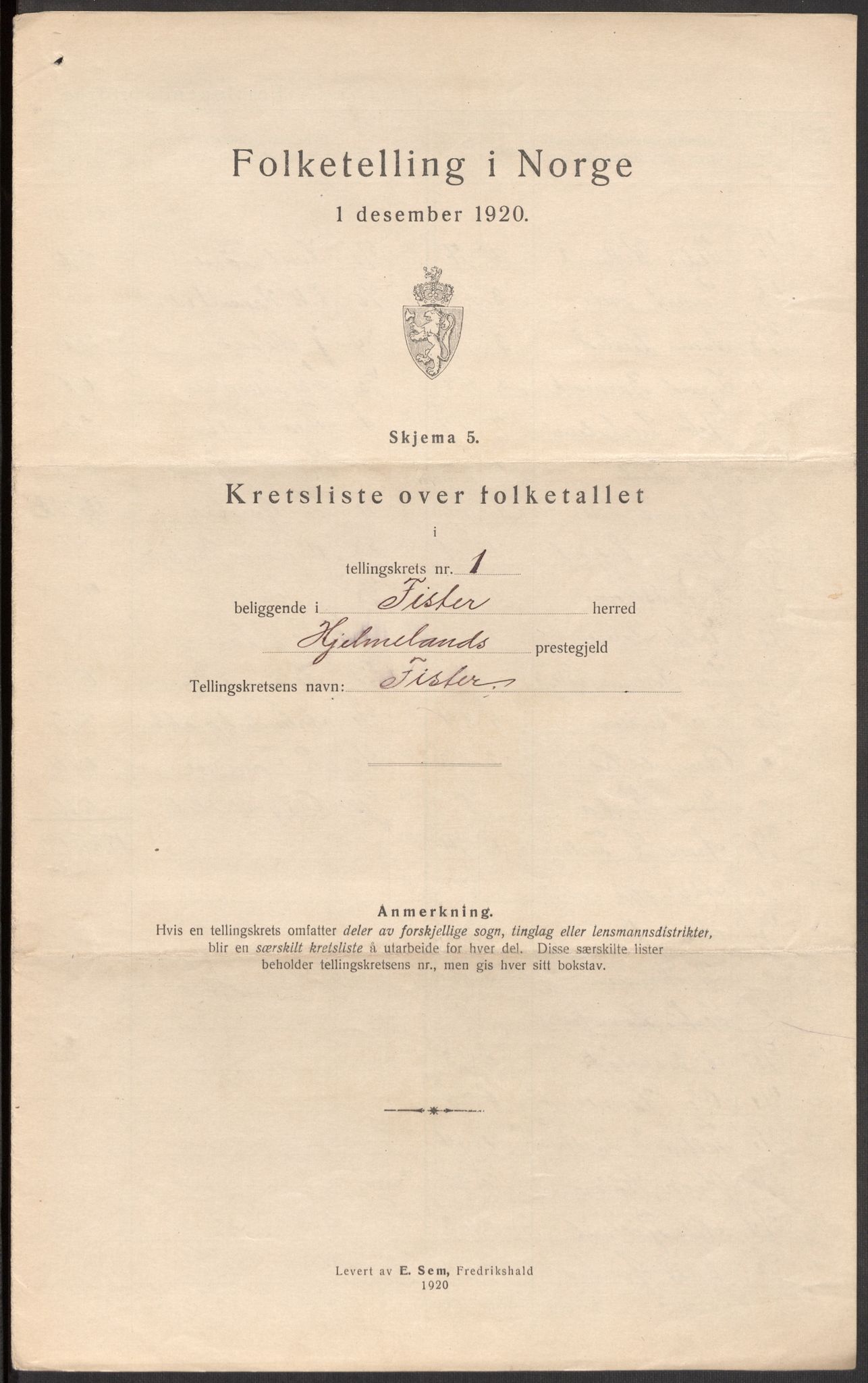 SAST, 1920 census for Fister, 1920, p. 11