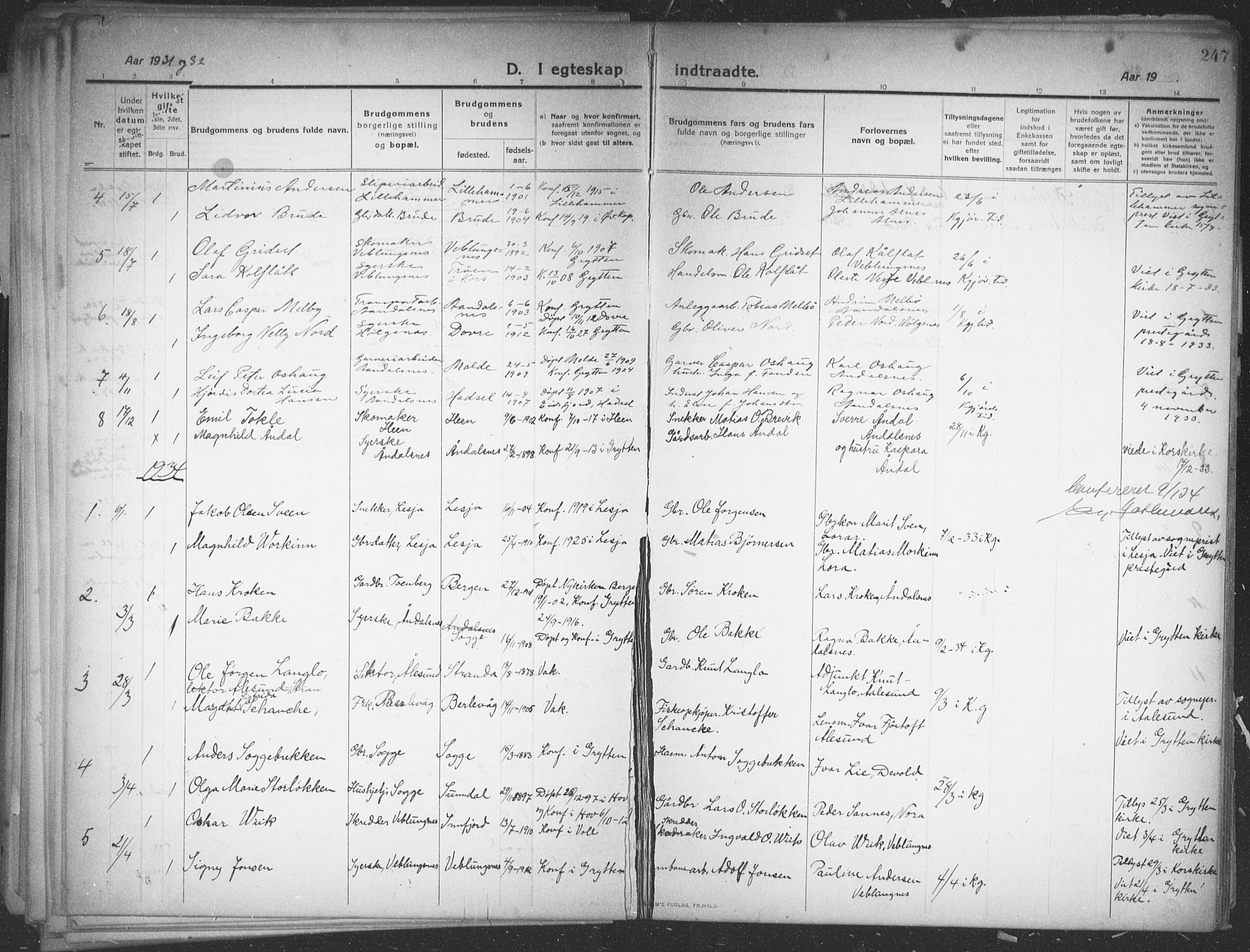 Ministerialprotokoller, klokkerbøker og fødselsregistre - Møre og Romsdal, AV/SAT-A-1454/544/L0581: Parish register (copy) no. 544C03, 1910-1937, p. 247