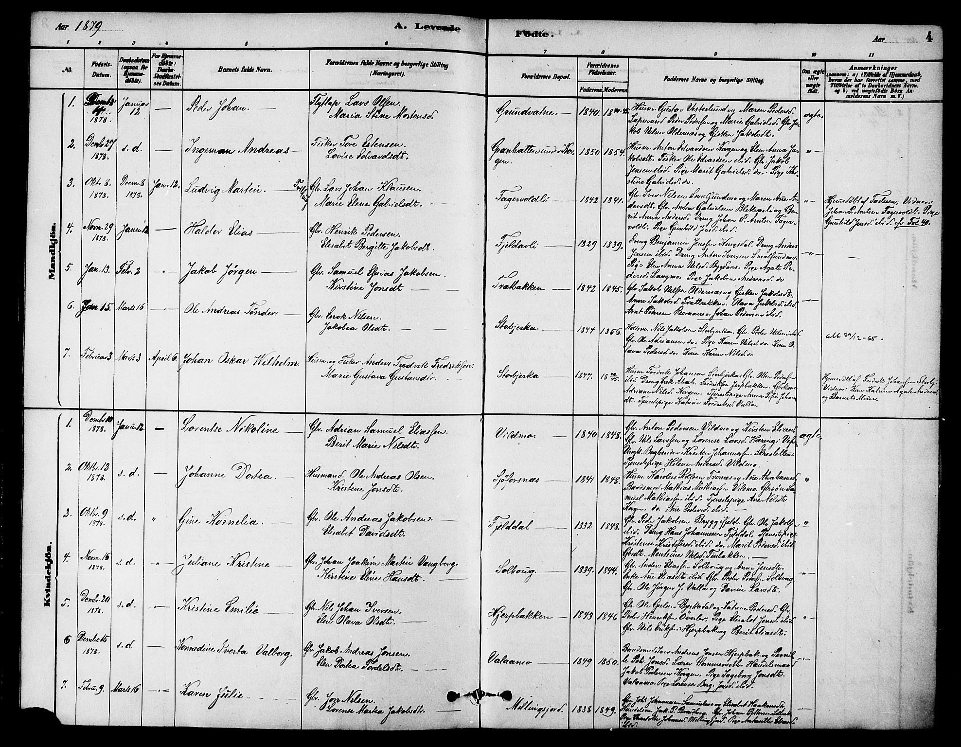 Ministerialprotokoller, klokkerbøker og fødselsregistre - Nordland, SAT/A-1459/826/L0379: Parish register (official) no. 826A02, 1878-1895, p. 4